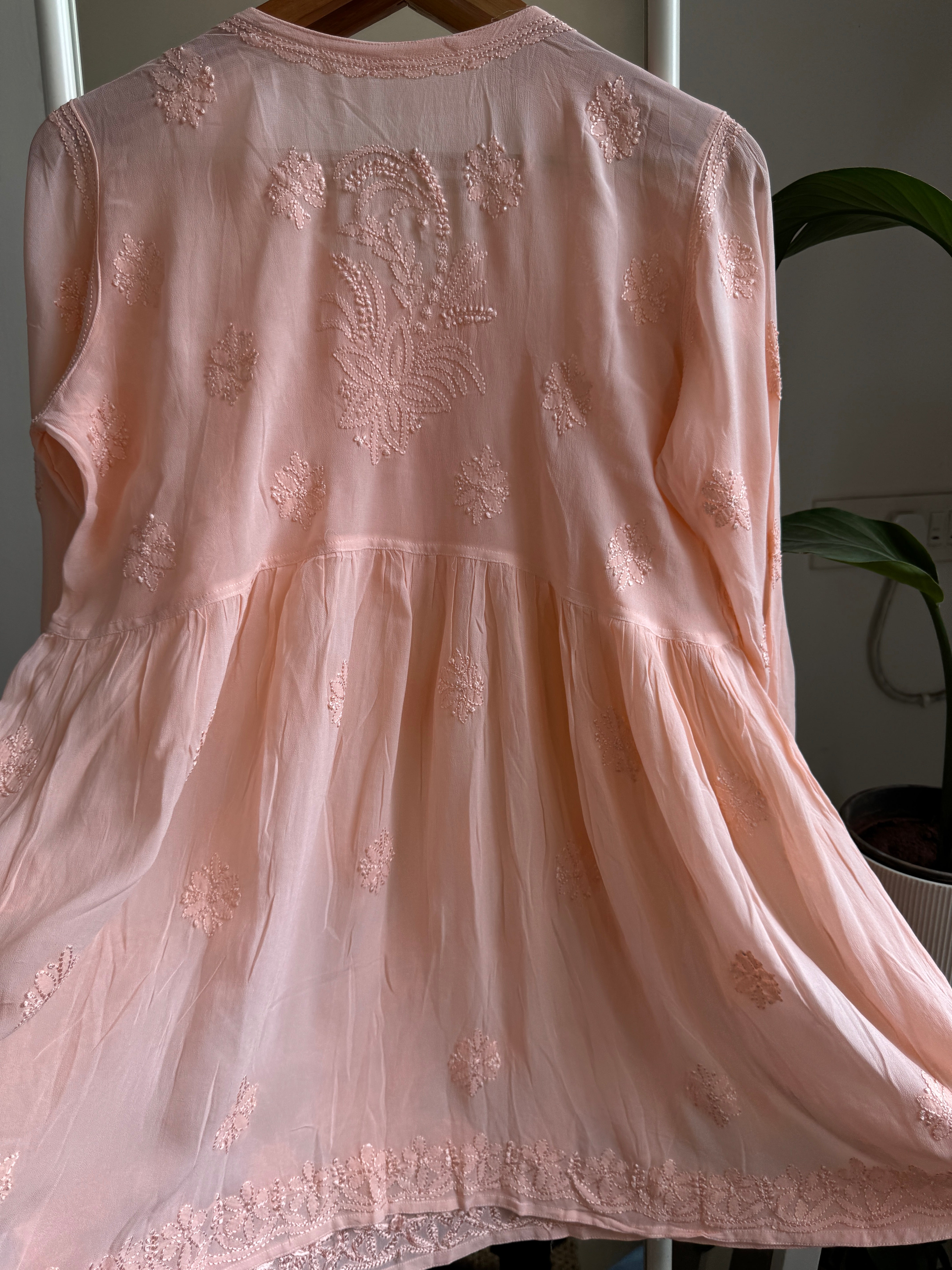 Chikankari Viscose Georgette  Peplum short Top in Peach ARIAA CHIKANKARI 