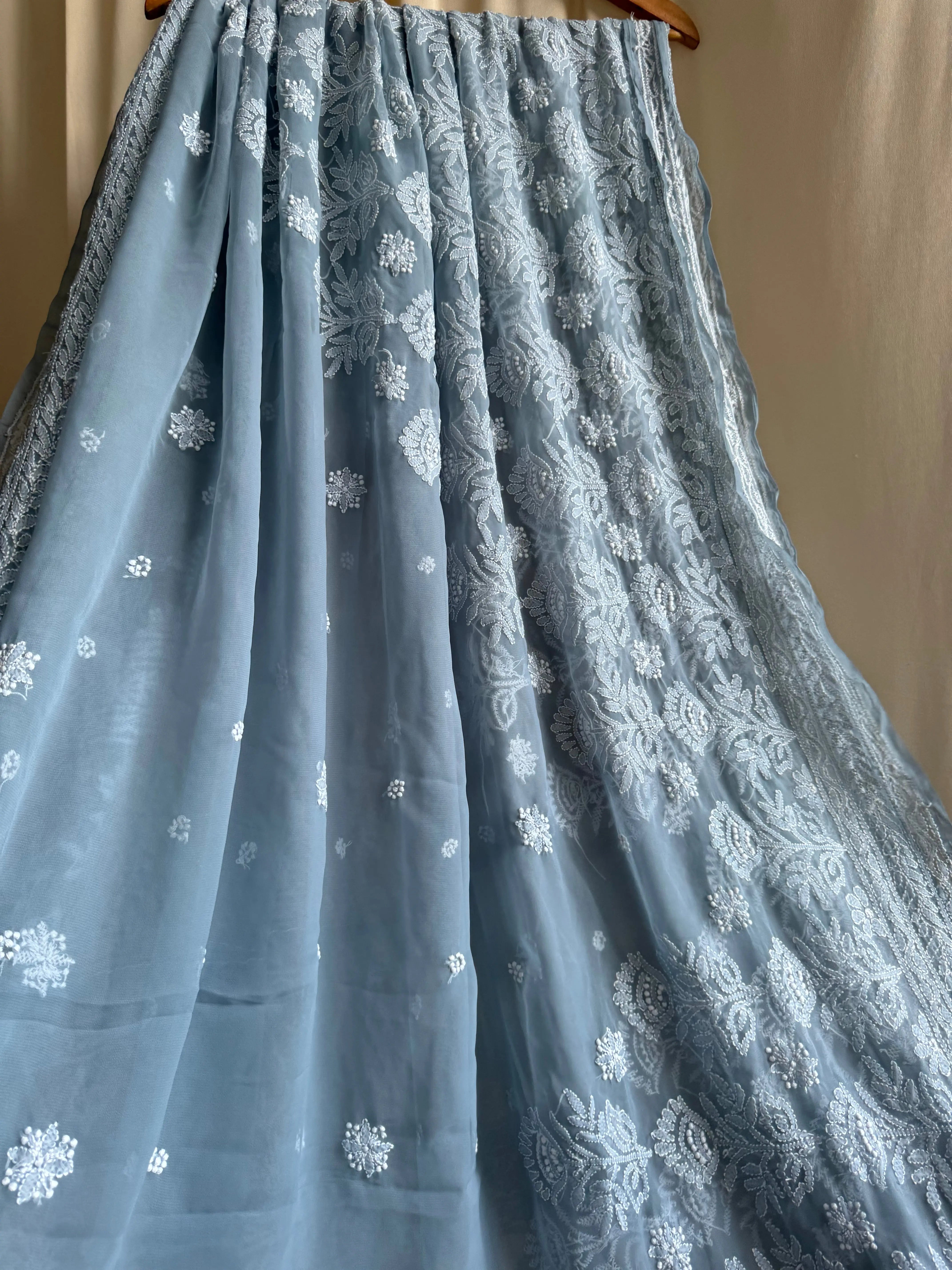 Georgette Chikankari saree in Grey ARIAA CHIKANKARI 