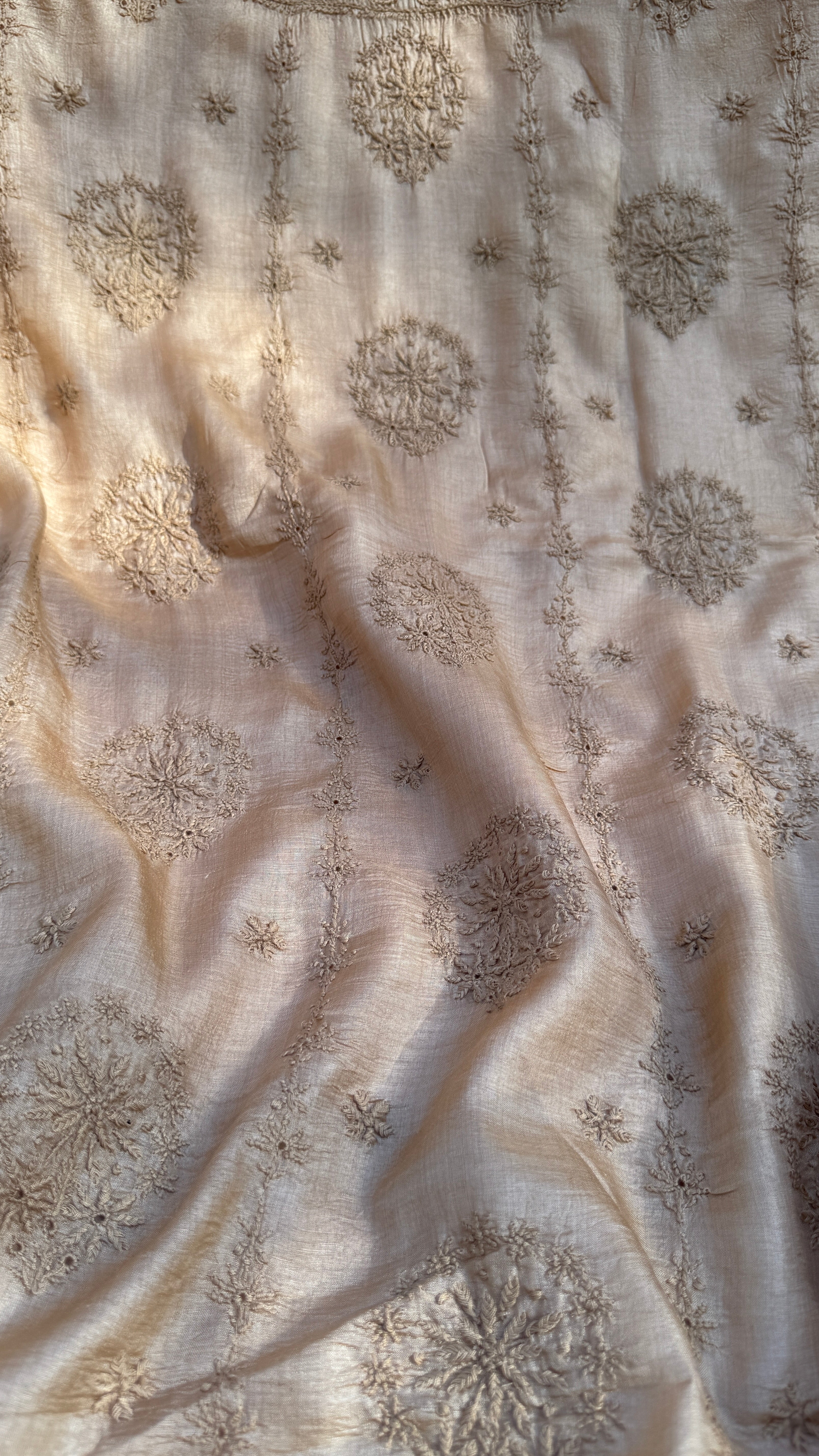 Pure Tussar Silk Chikankari Length with Dupatta - Dune Beige
