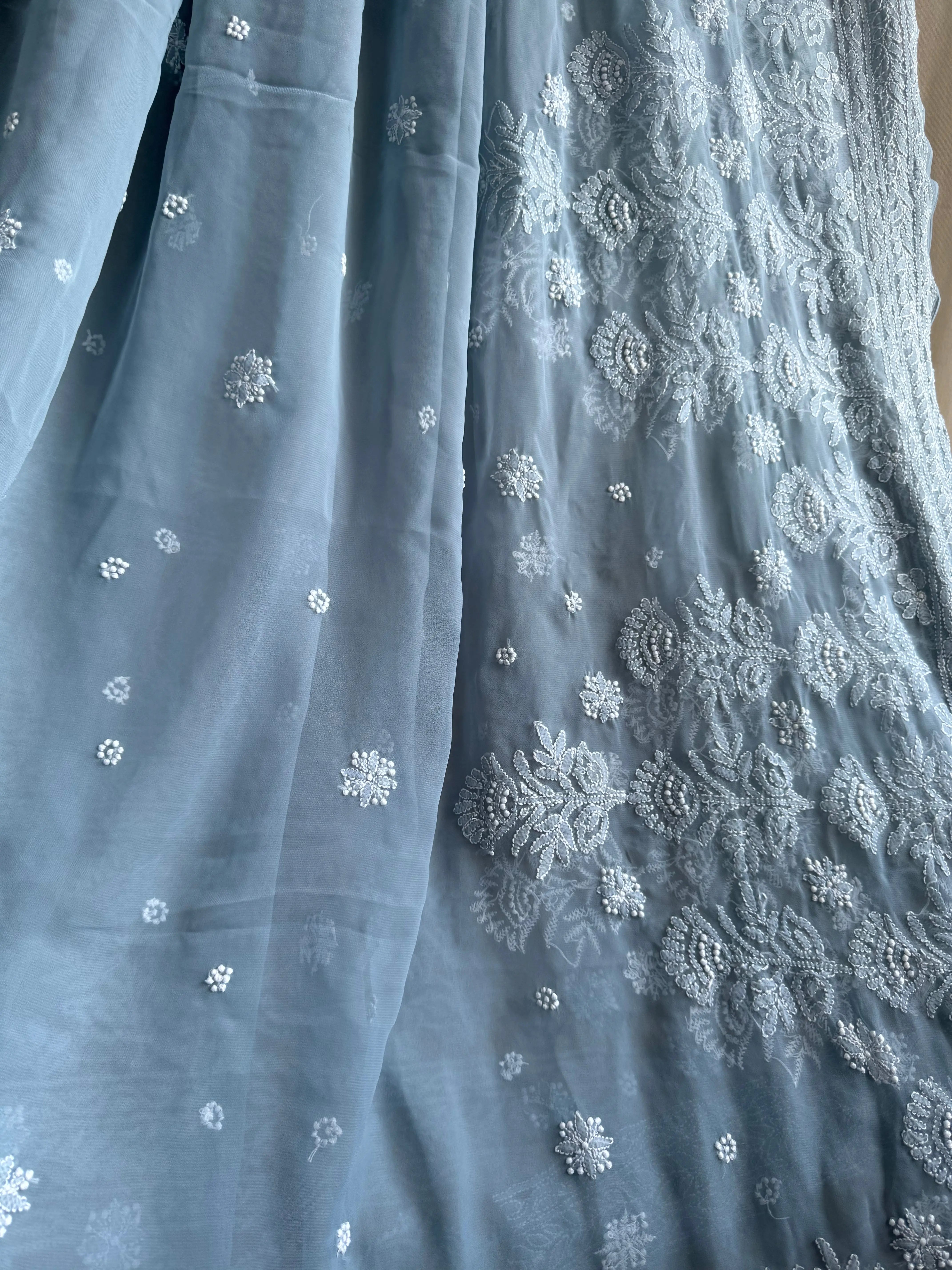 Georgette Chikankari saree in Grey ARIAA CHIKANKARI 