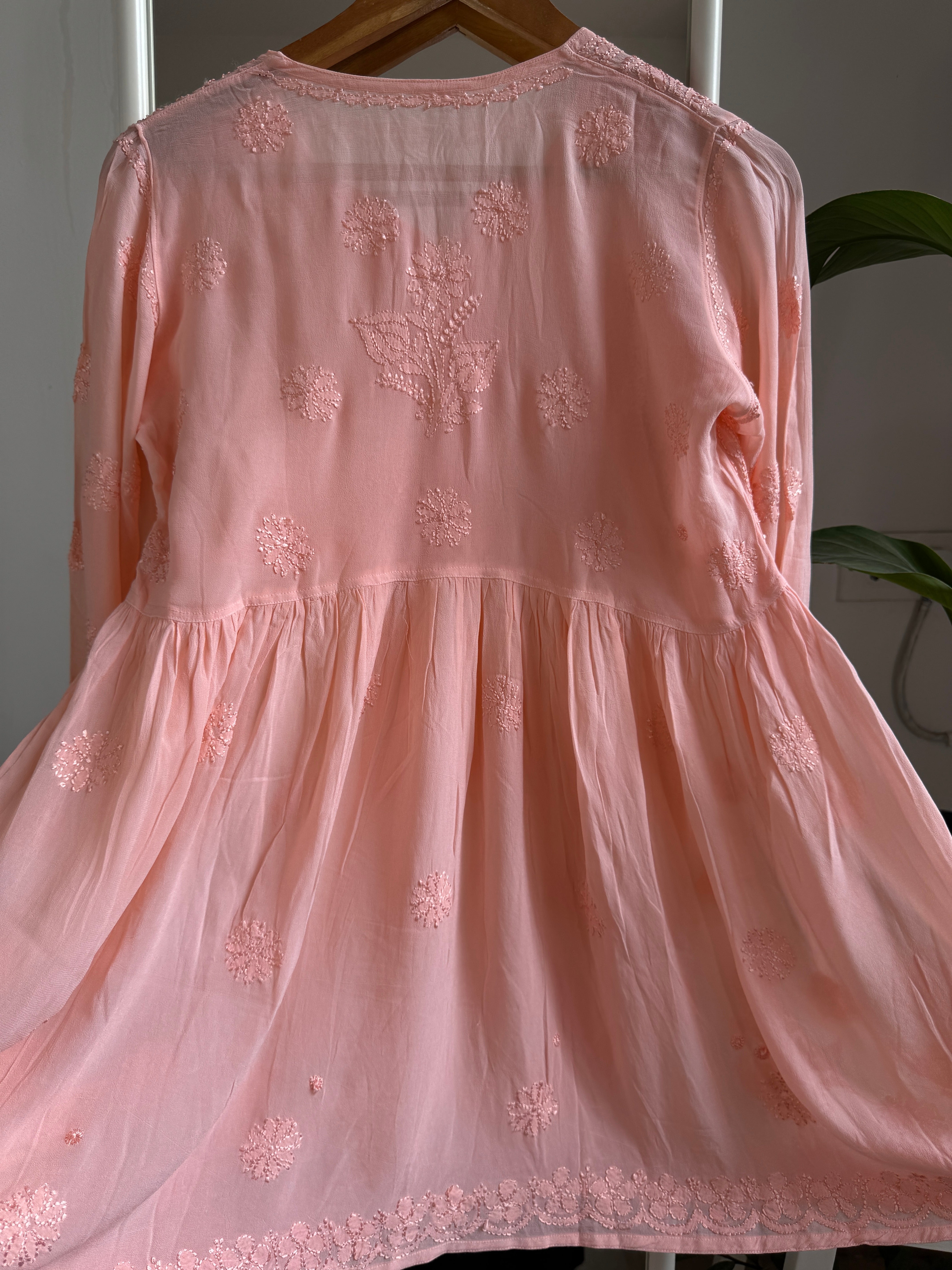 Chikankari Viscose Georgette  Peplum short Top in Peach ARIAA CHIKANKARI 