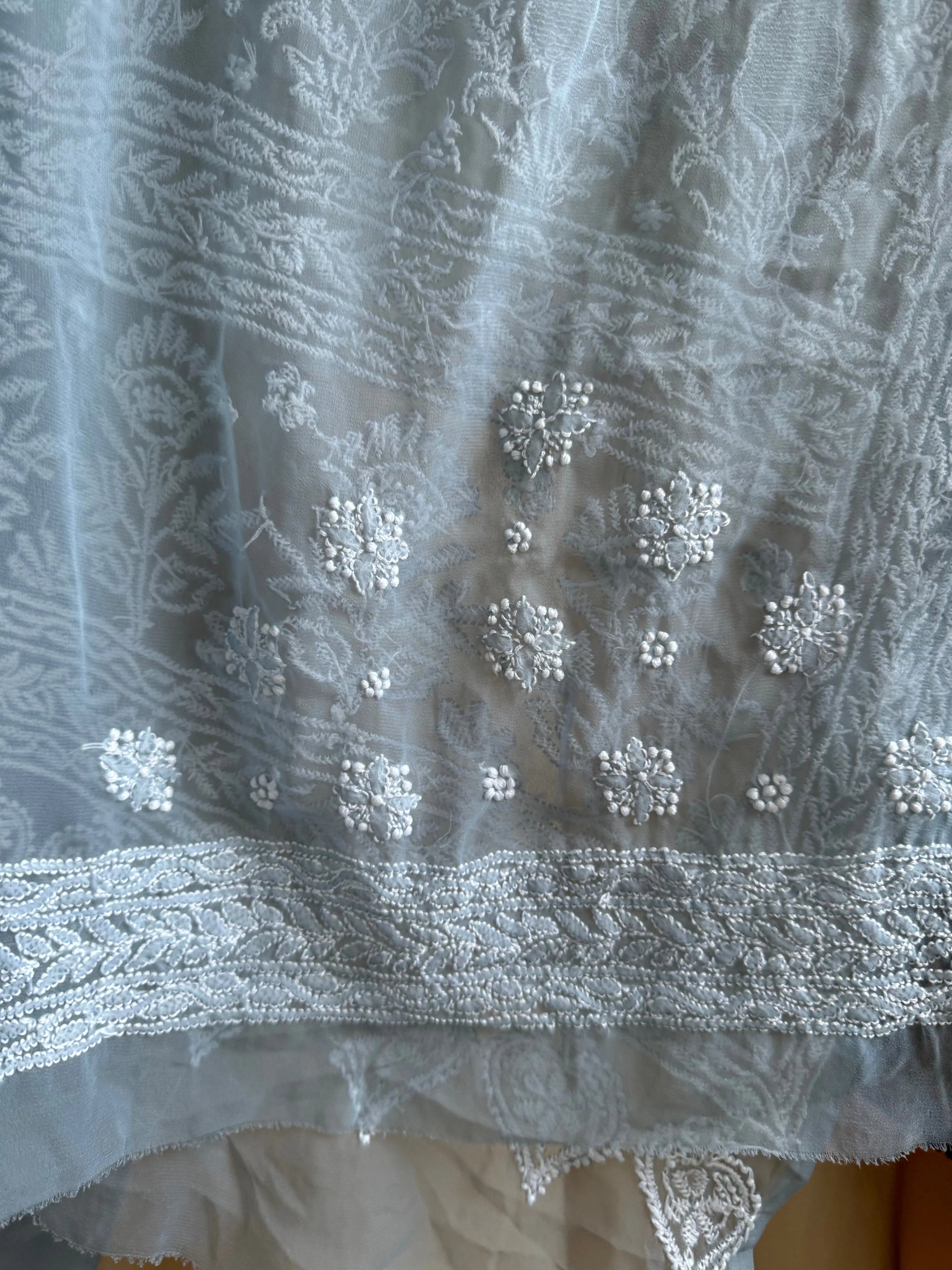 Georgette Chikankari saree in Grey ARIAA CHIKANKARI 