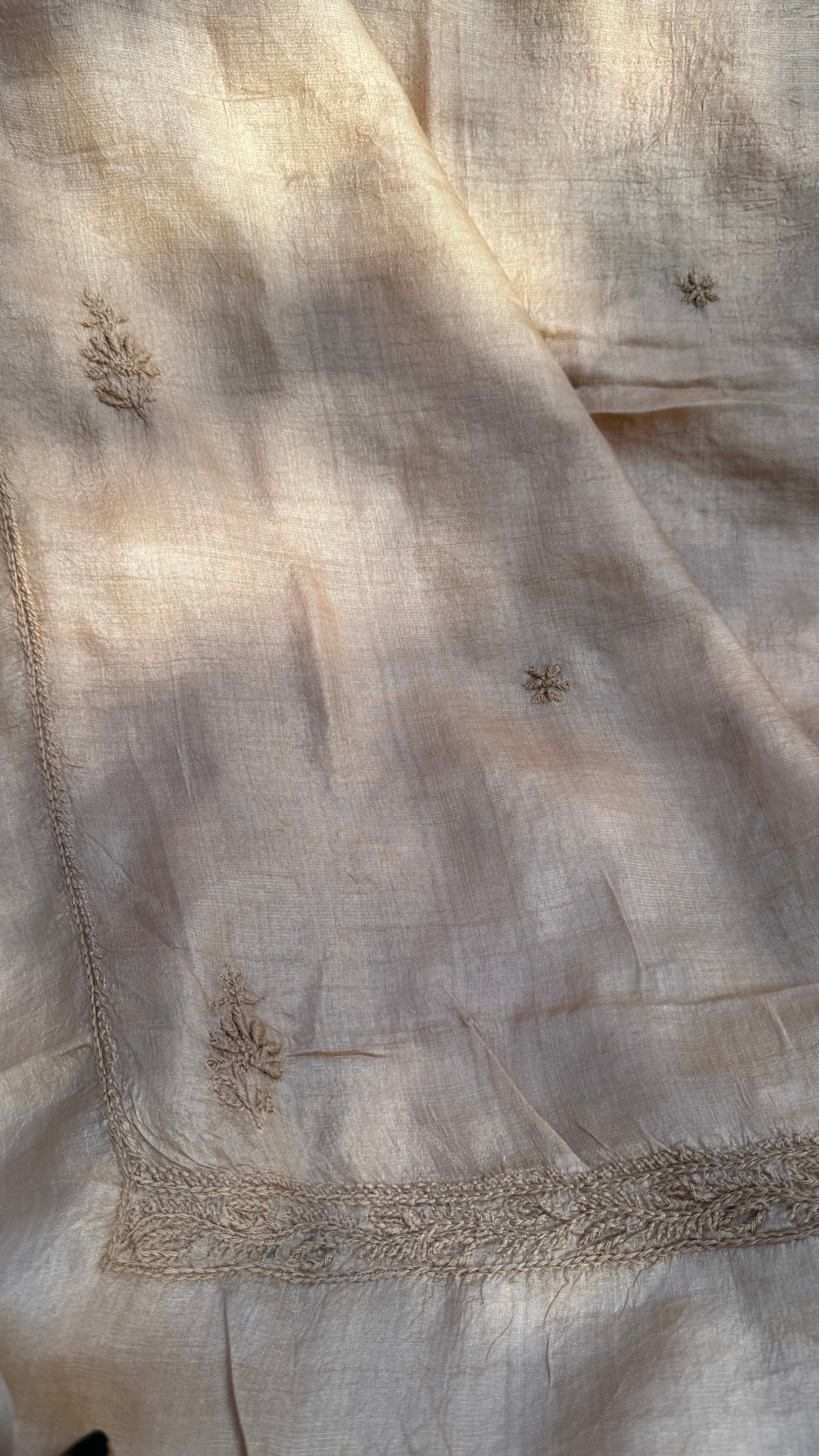 Pure Tussar Silk Chikankari Length with Dupatta - Dune Beige