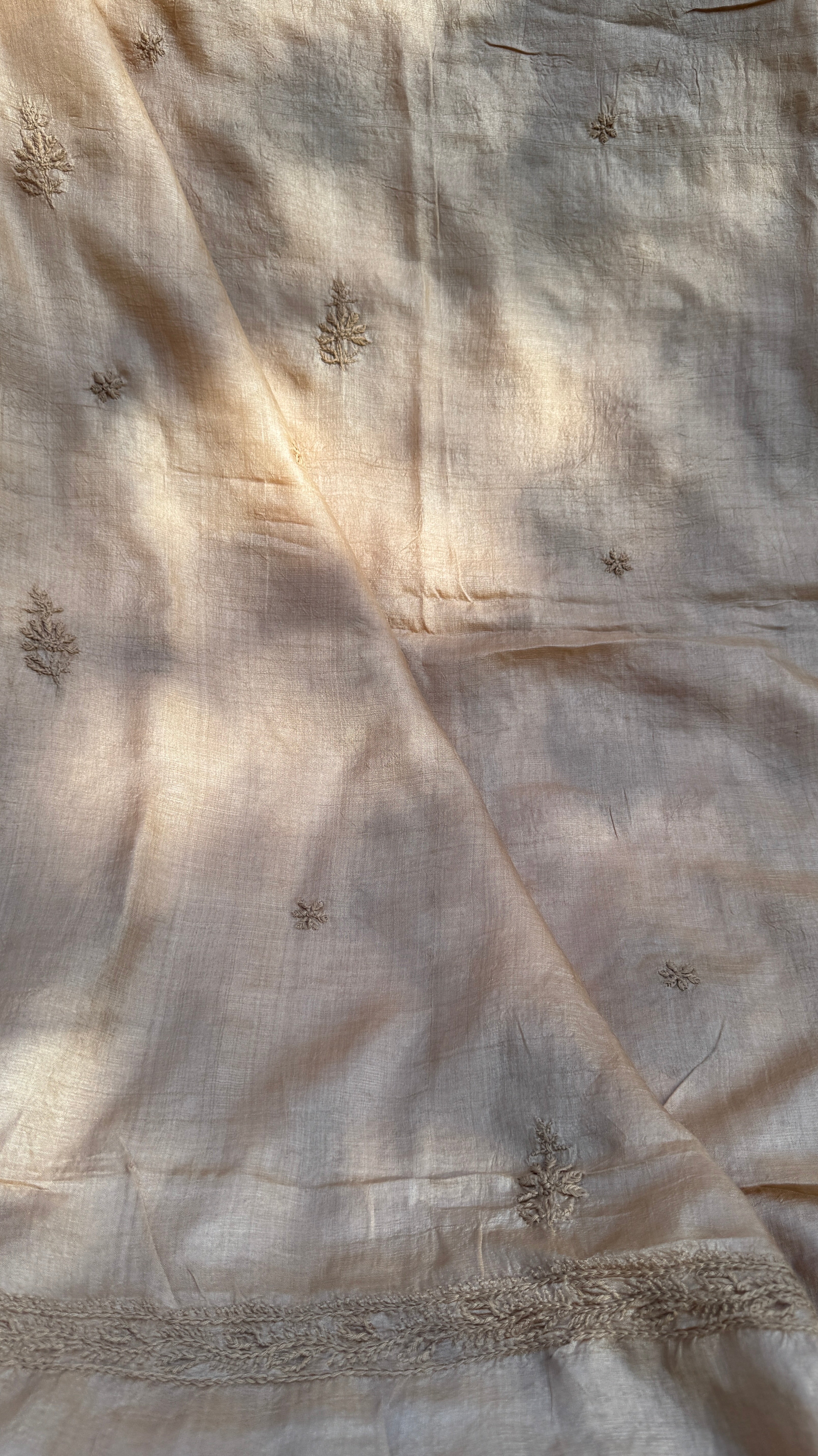 Pure Tussar Silk Chikankari Length with Dupatta - Dune Beige