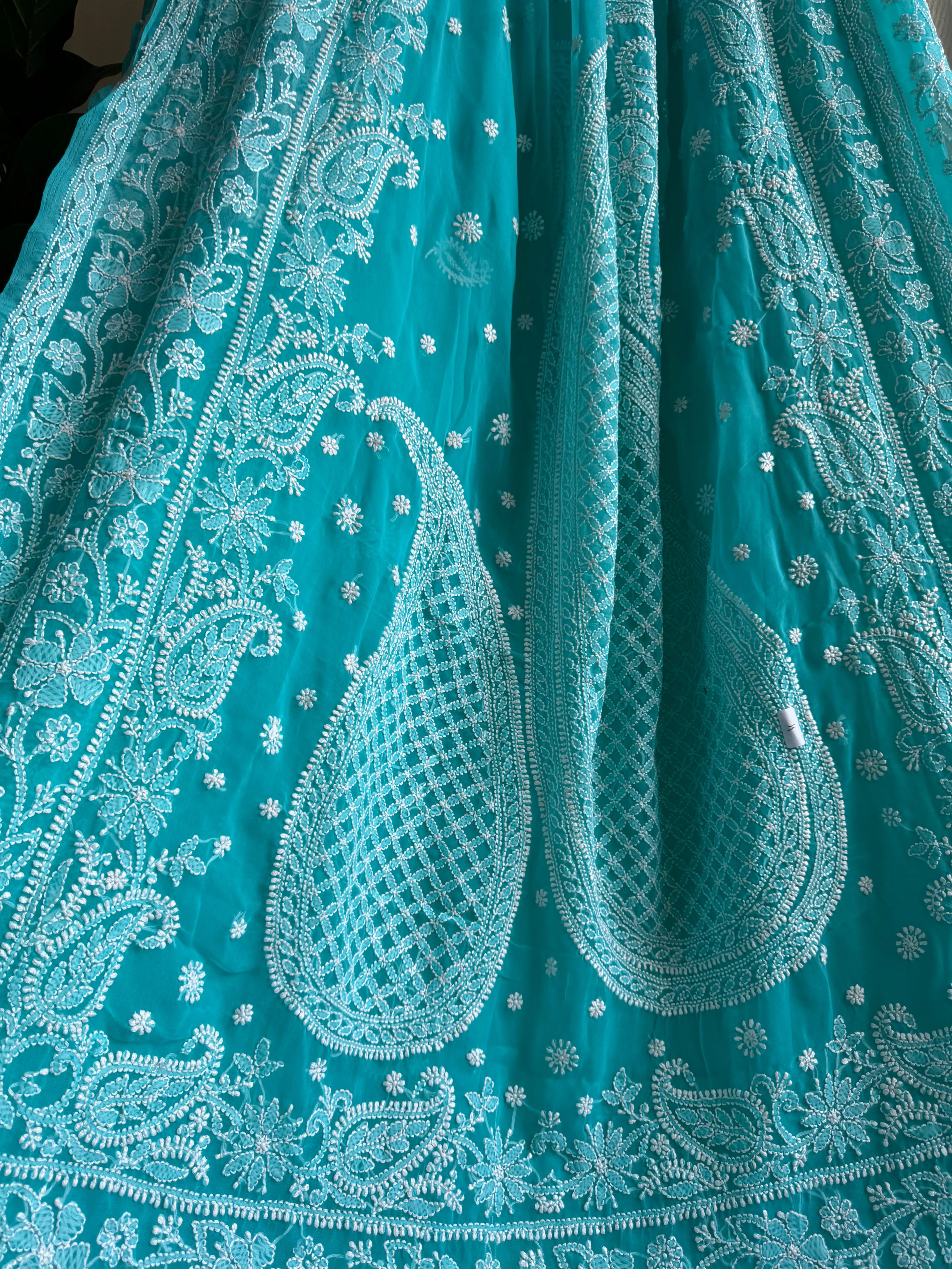 Georgette Chikankari saree in Green ARIAA CHIKANKARI 