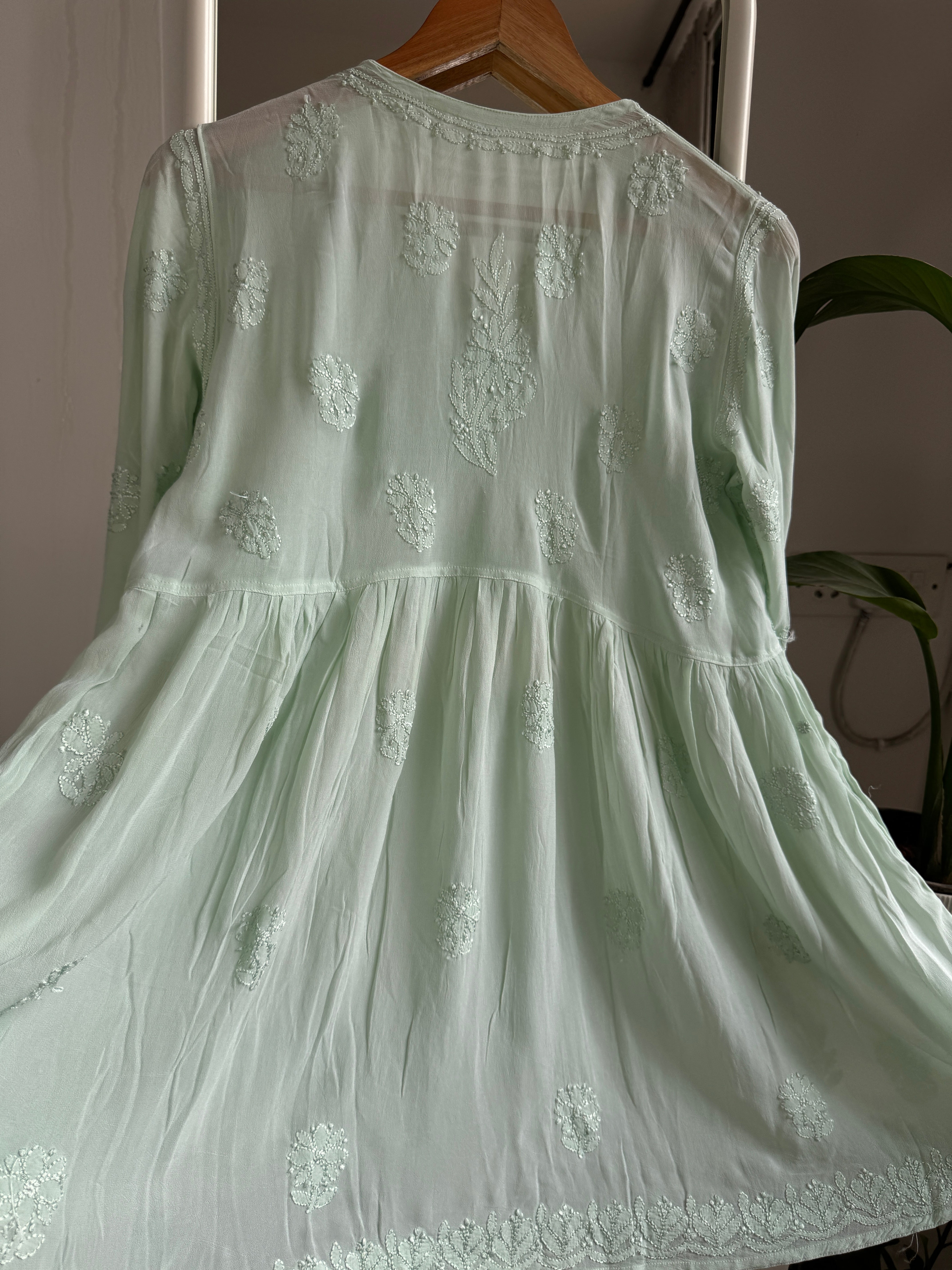 Chikankari Viscose Georgette  Peplum short Top in Green ARIAA CHIKANKARI 