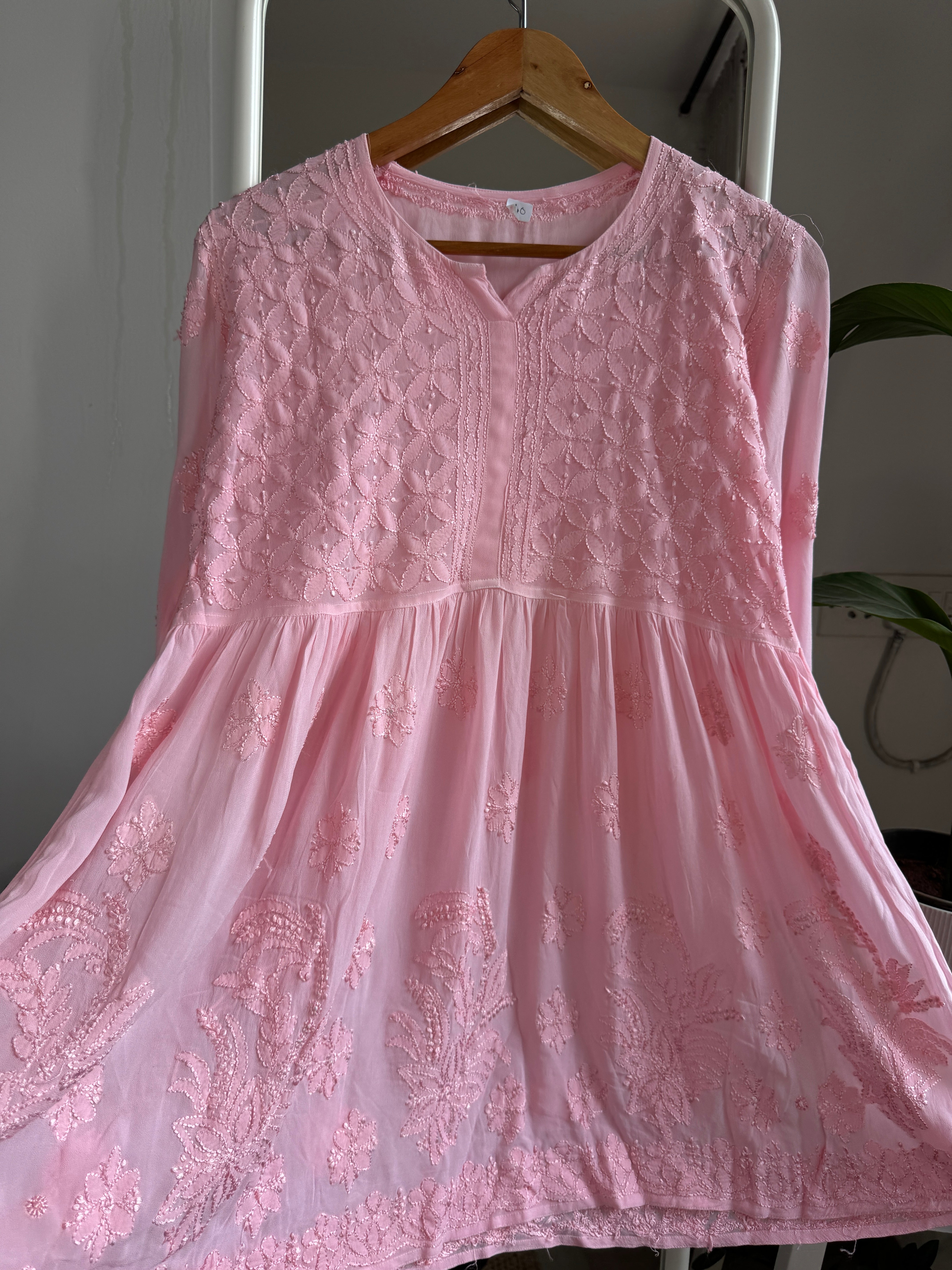 Chikankari Viscose Georgette  Peplum short Top in Pink