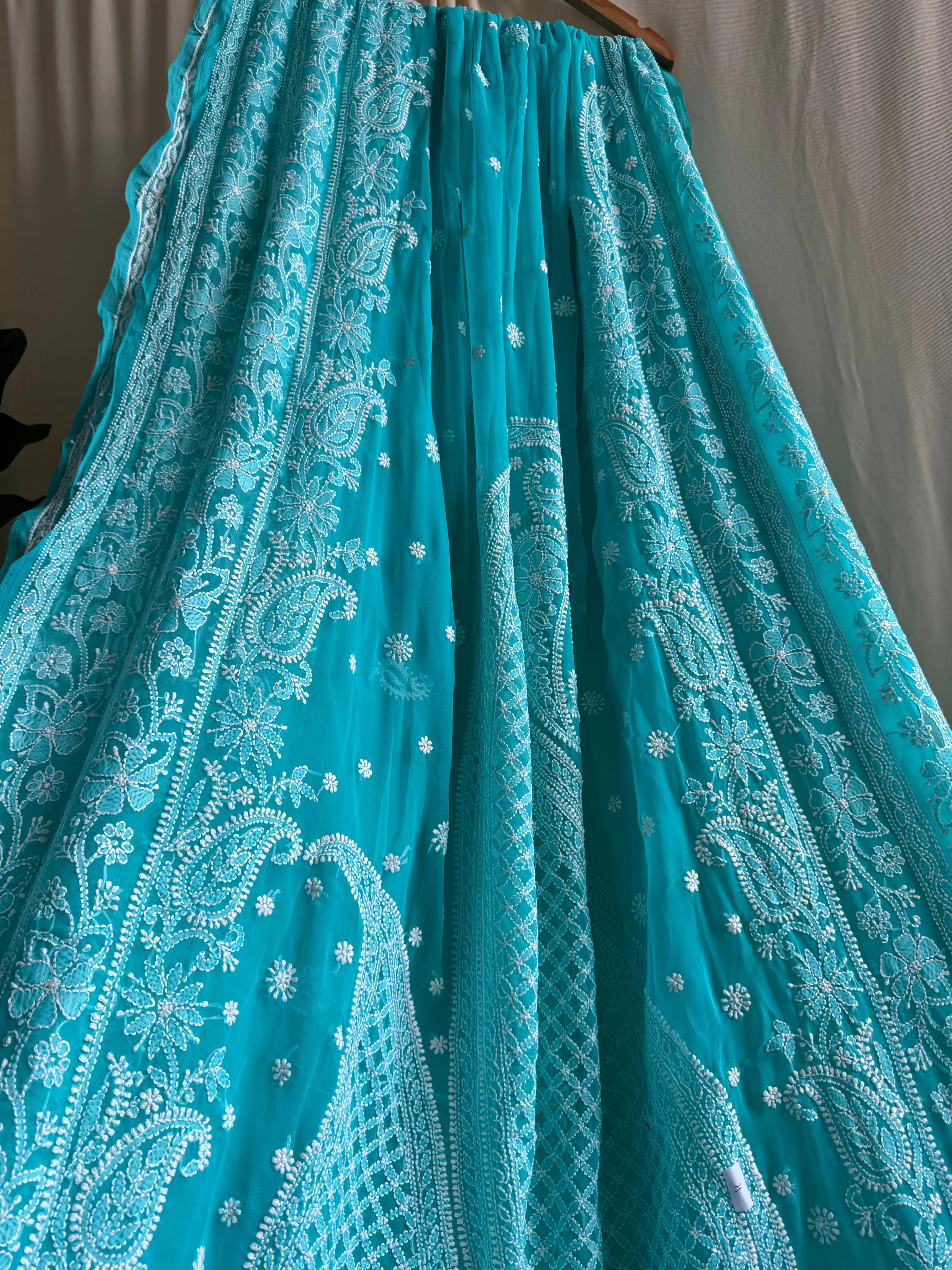 Georgette Chikankari saree in Green ARIAA CHIKANKARI 