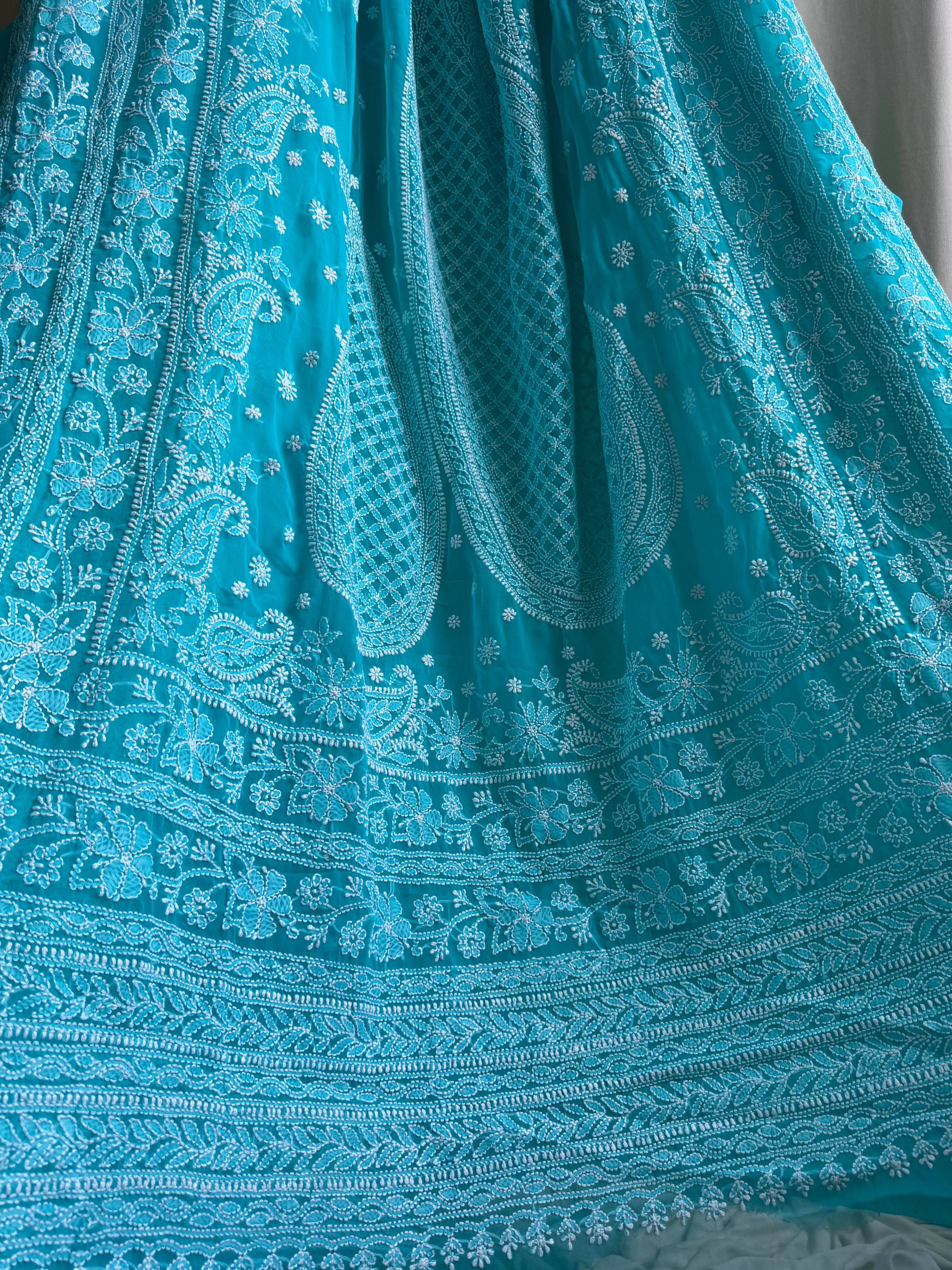 Georgette Chikankari saree in Green ARIAA CHIKANKARI 