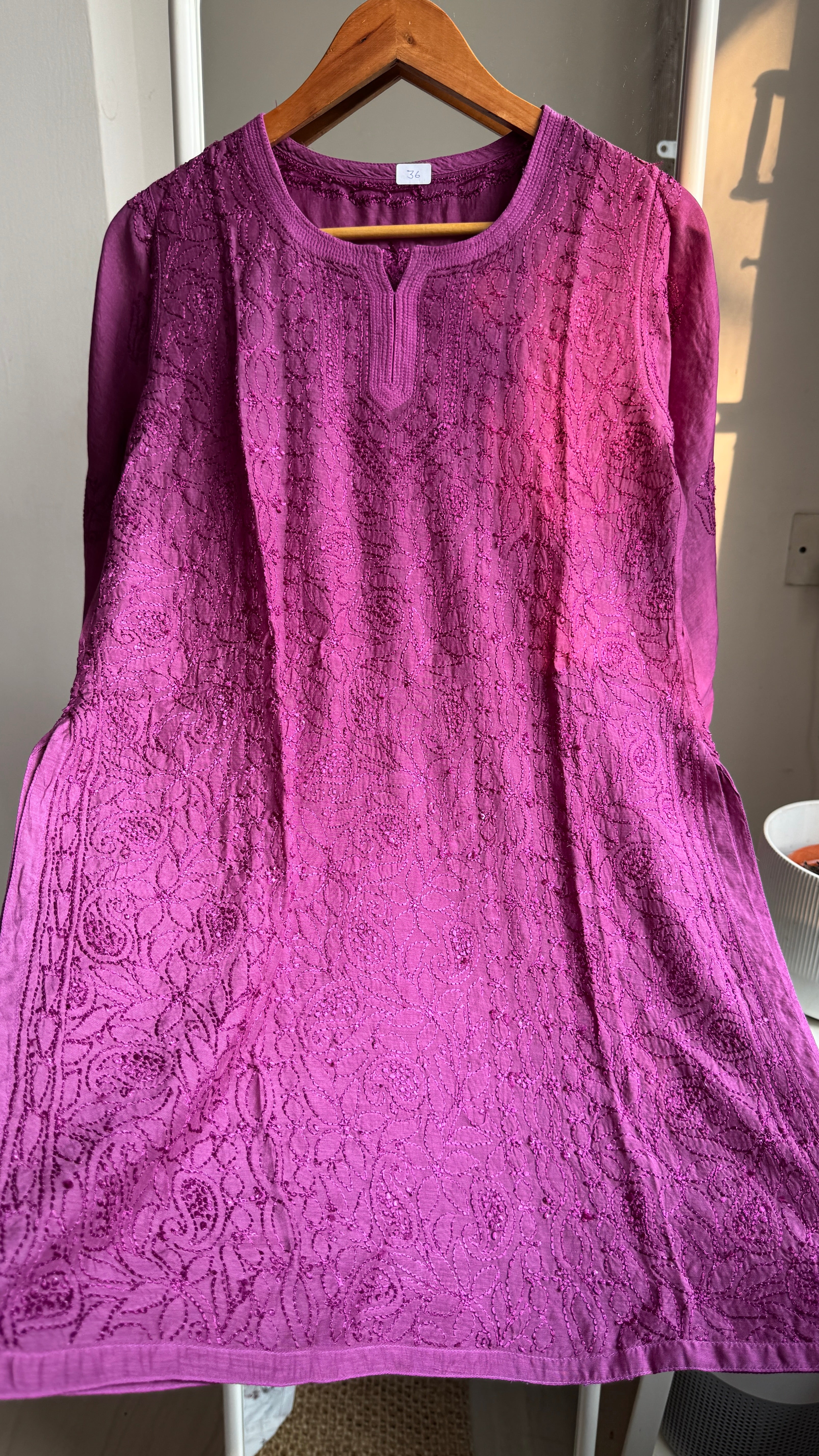 Chikankari Muslin short Top in Plump - HOOR Collection