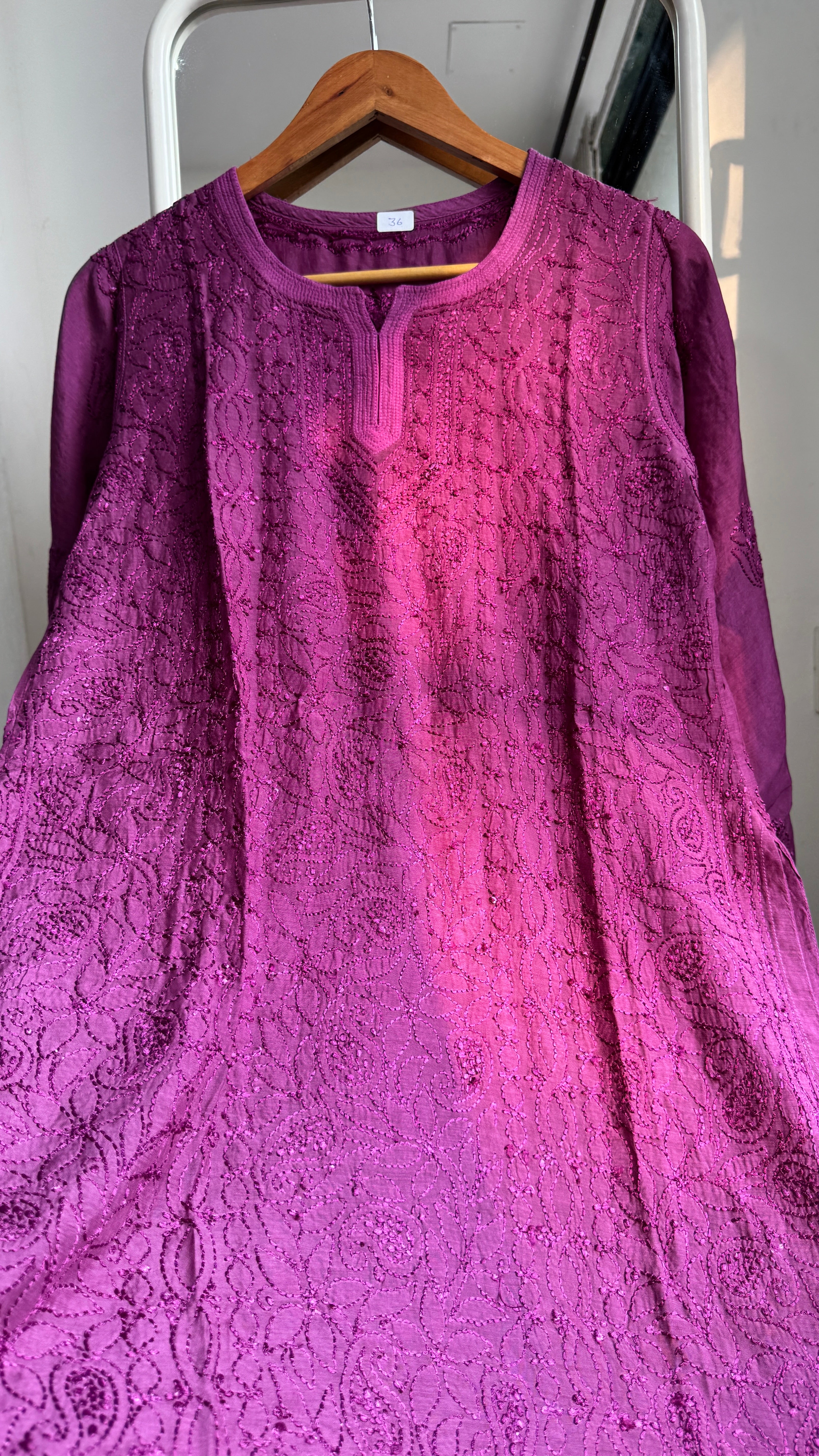 Chikankari Muslin short Top in Plump - HOOR Collection