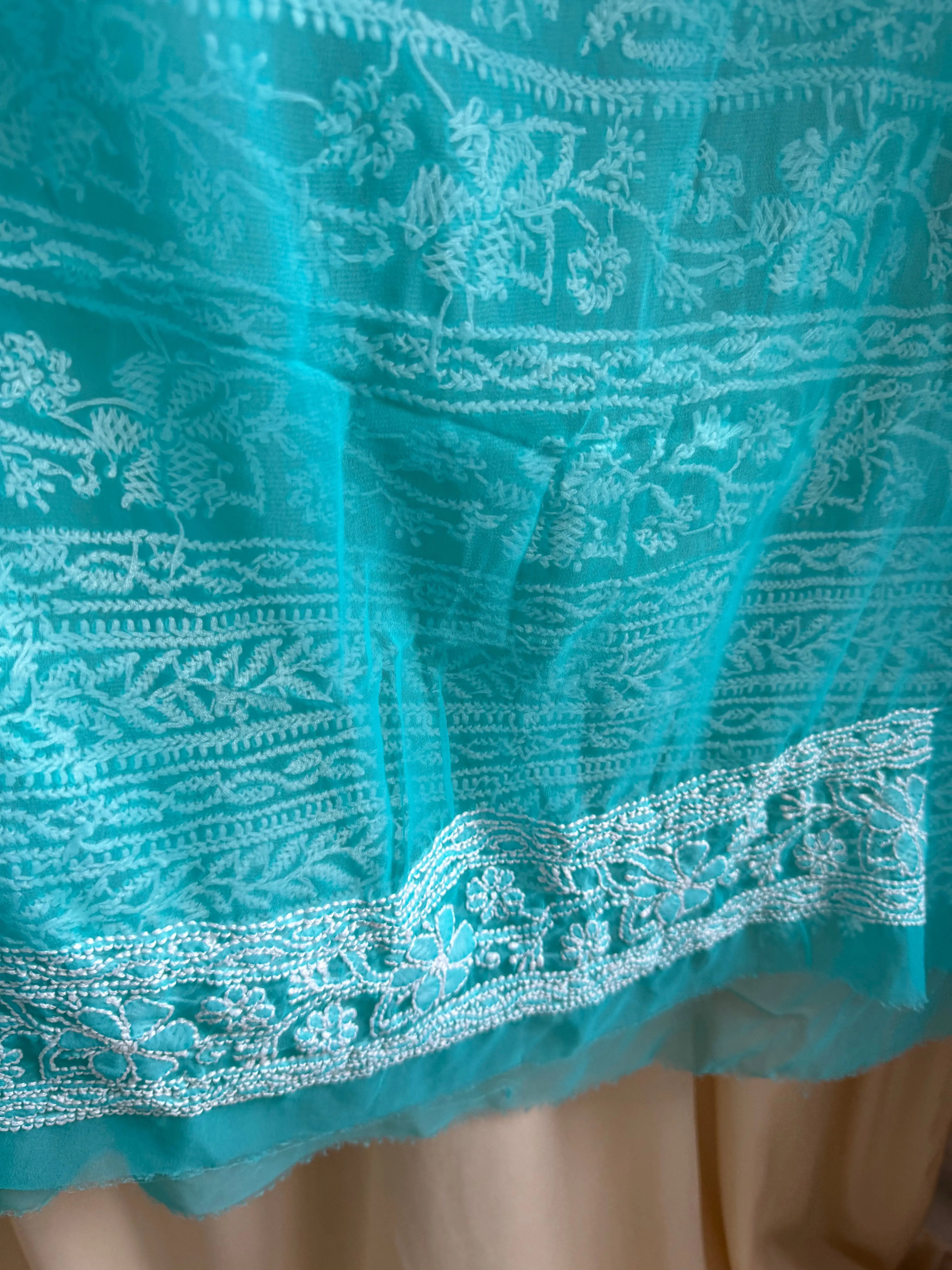 Georgette Chikankari saree in Green ARIAA CHIKANKARI 