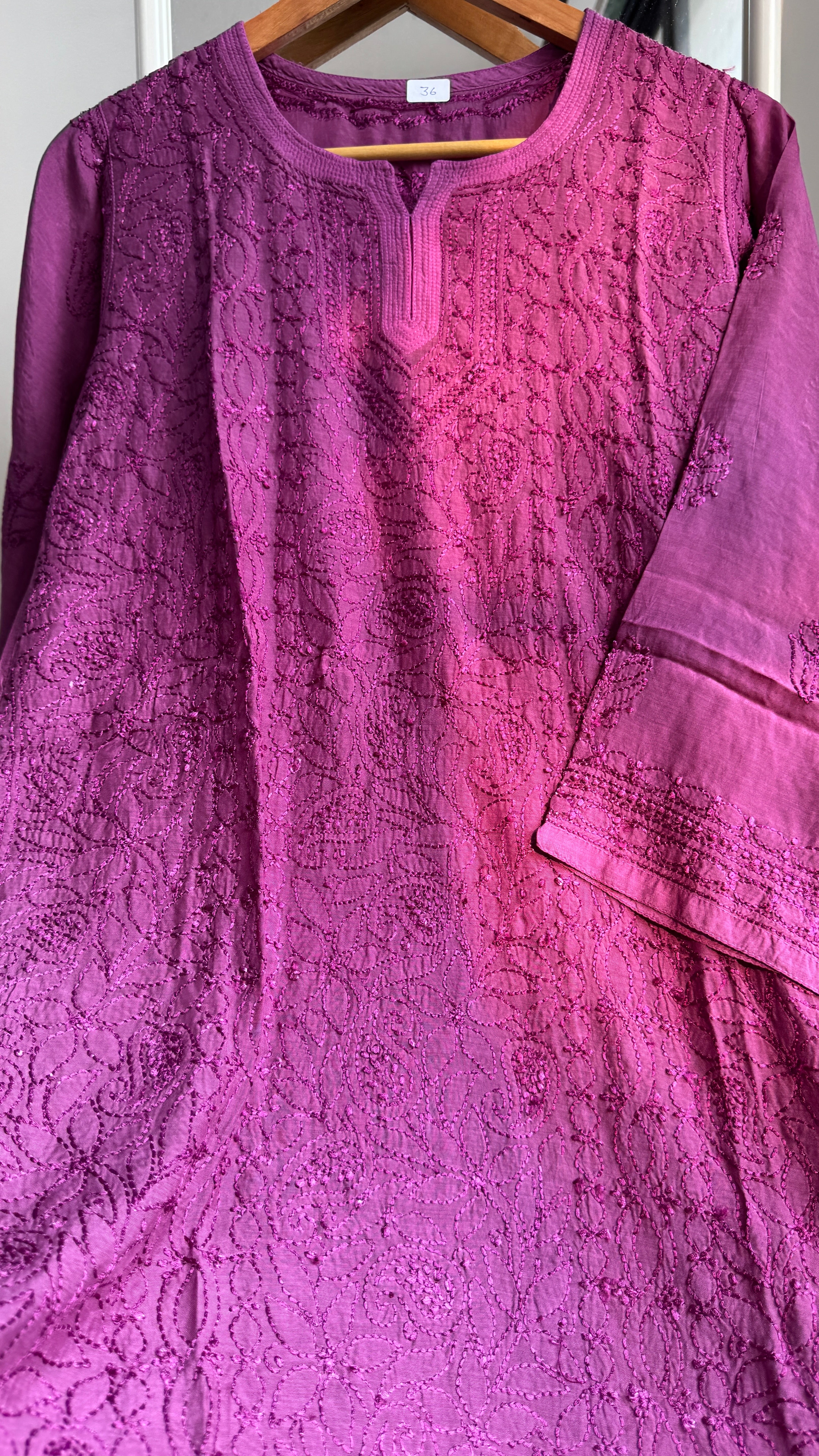 Chikankari Muslin short Top in Plump - HOOR Collection