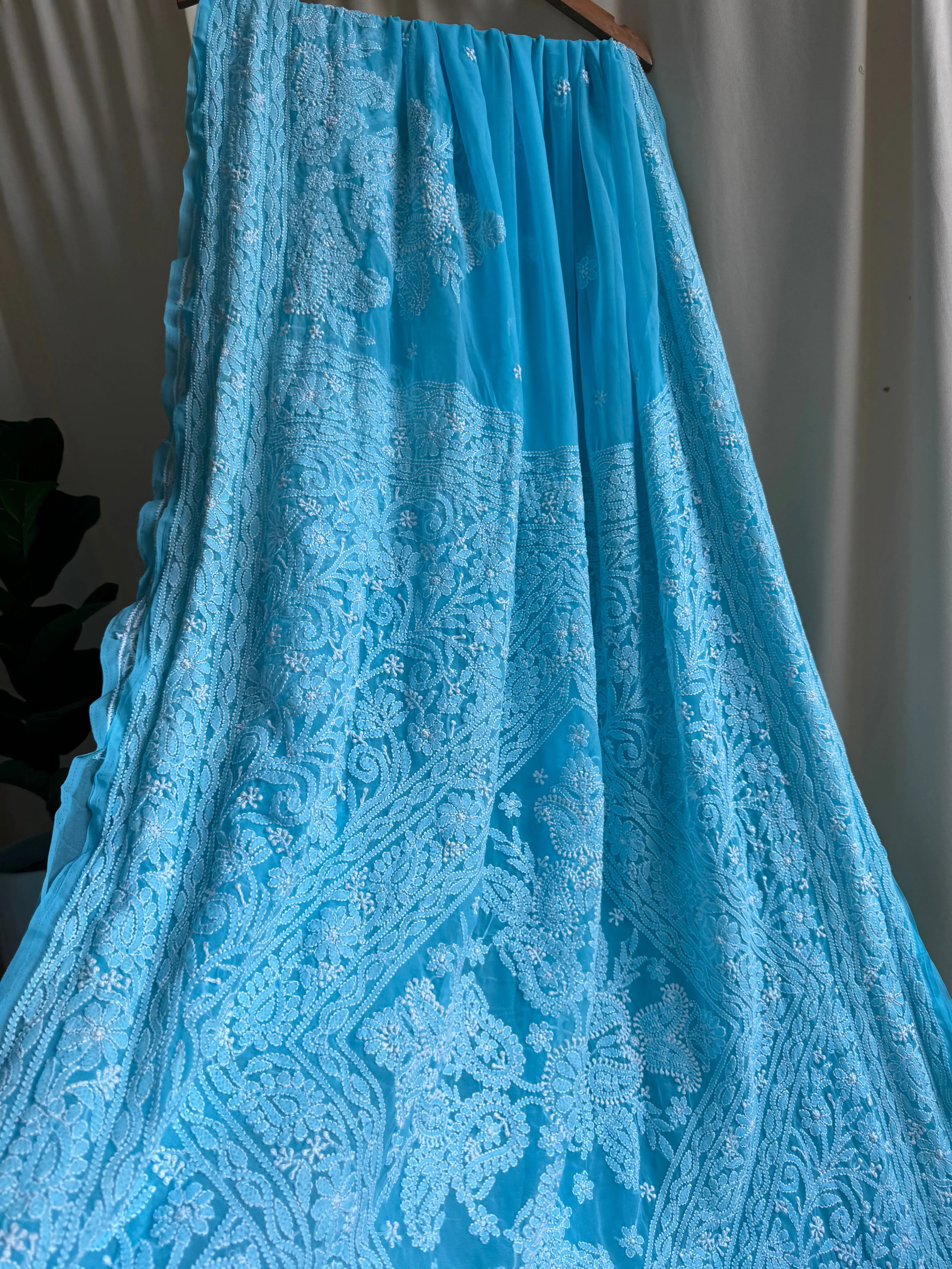 Georgette Chikankari saree in Blue ARIAA CHIKANKARI 