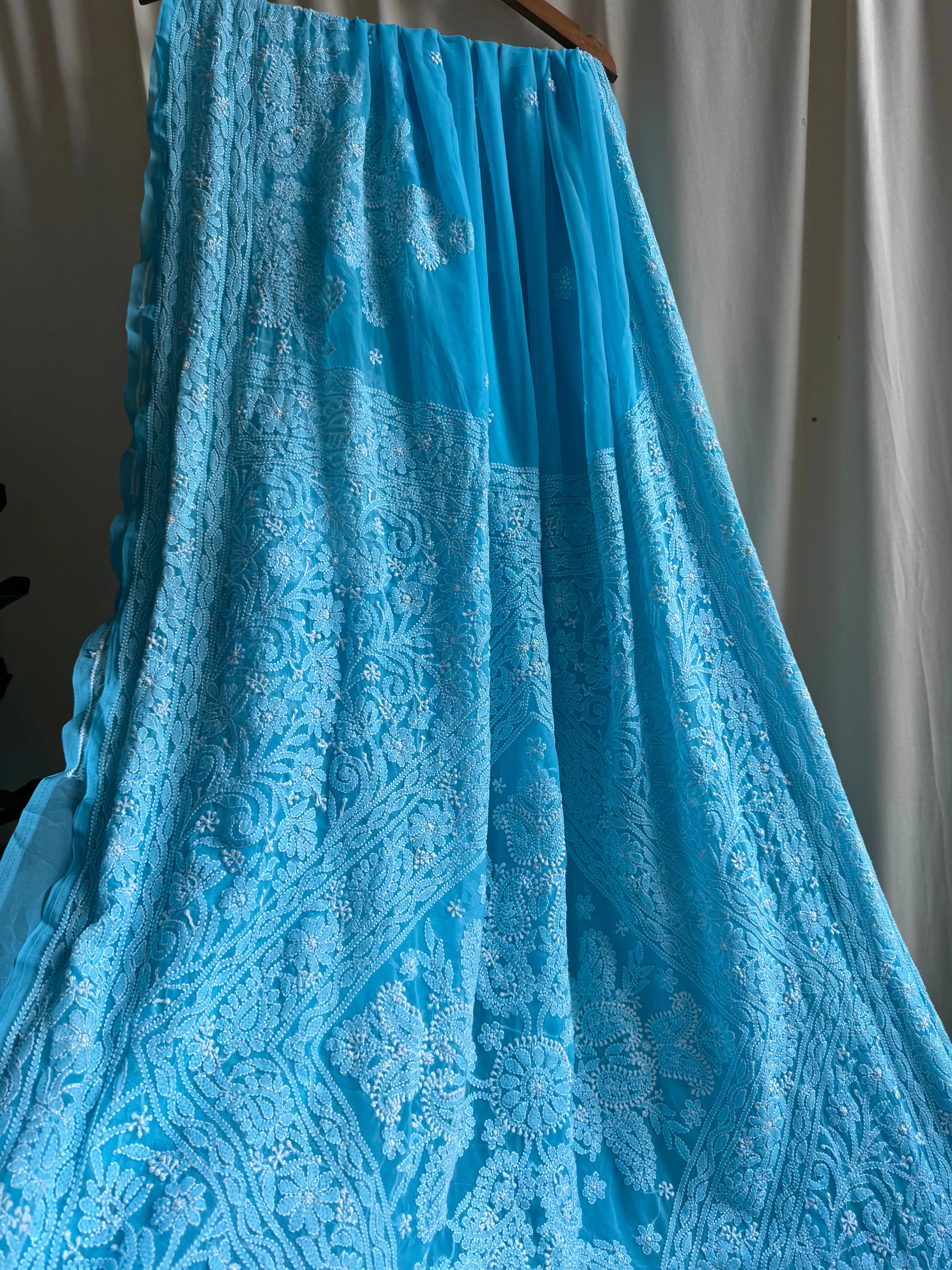 Georgette Chikankari saree in Blue ARIAA CHIKANKARI 