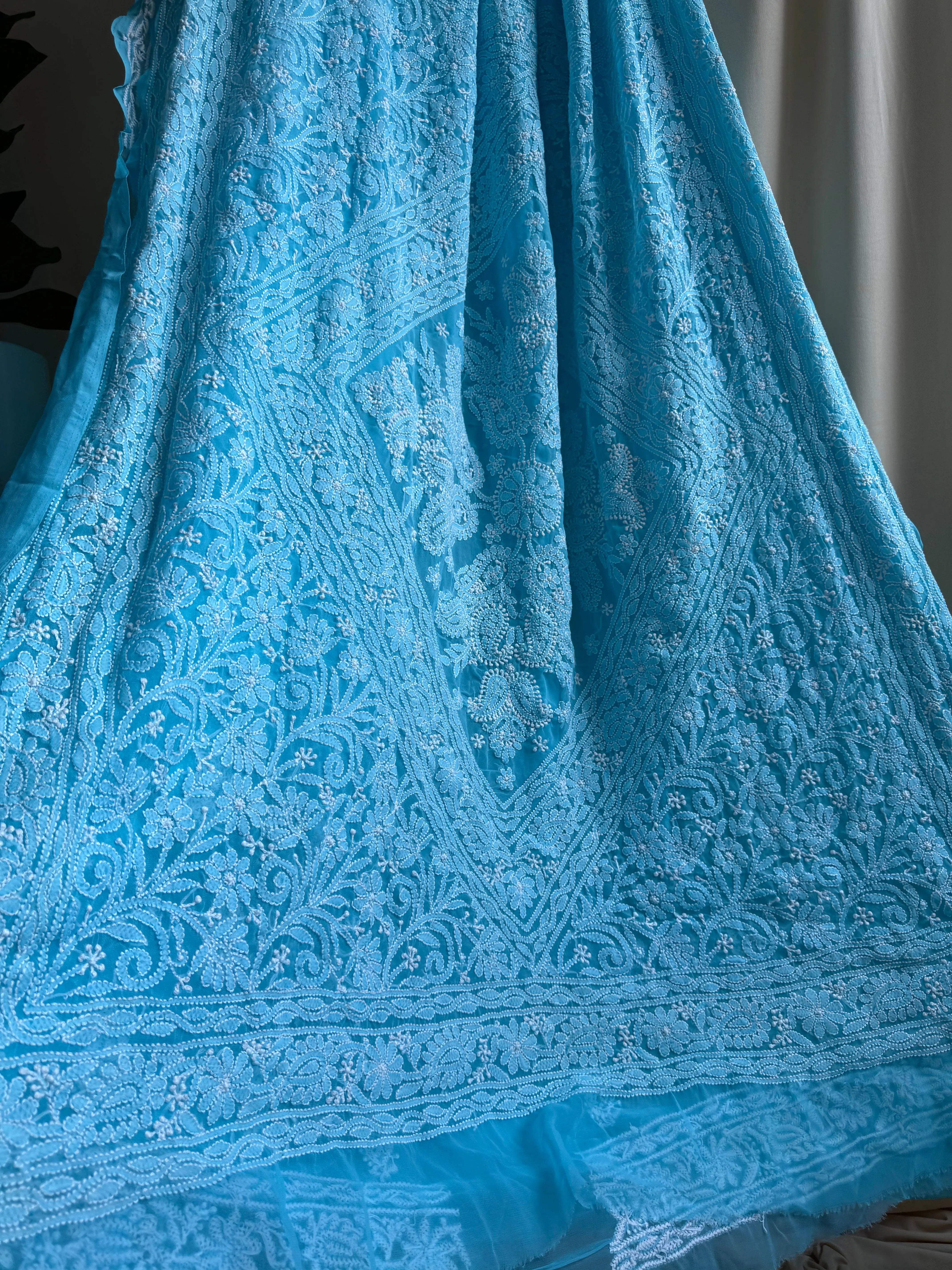 Georgette Chikankari saree in Blue ARIAA CHIKANKARI 