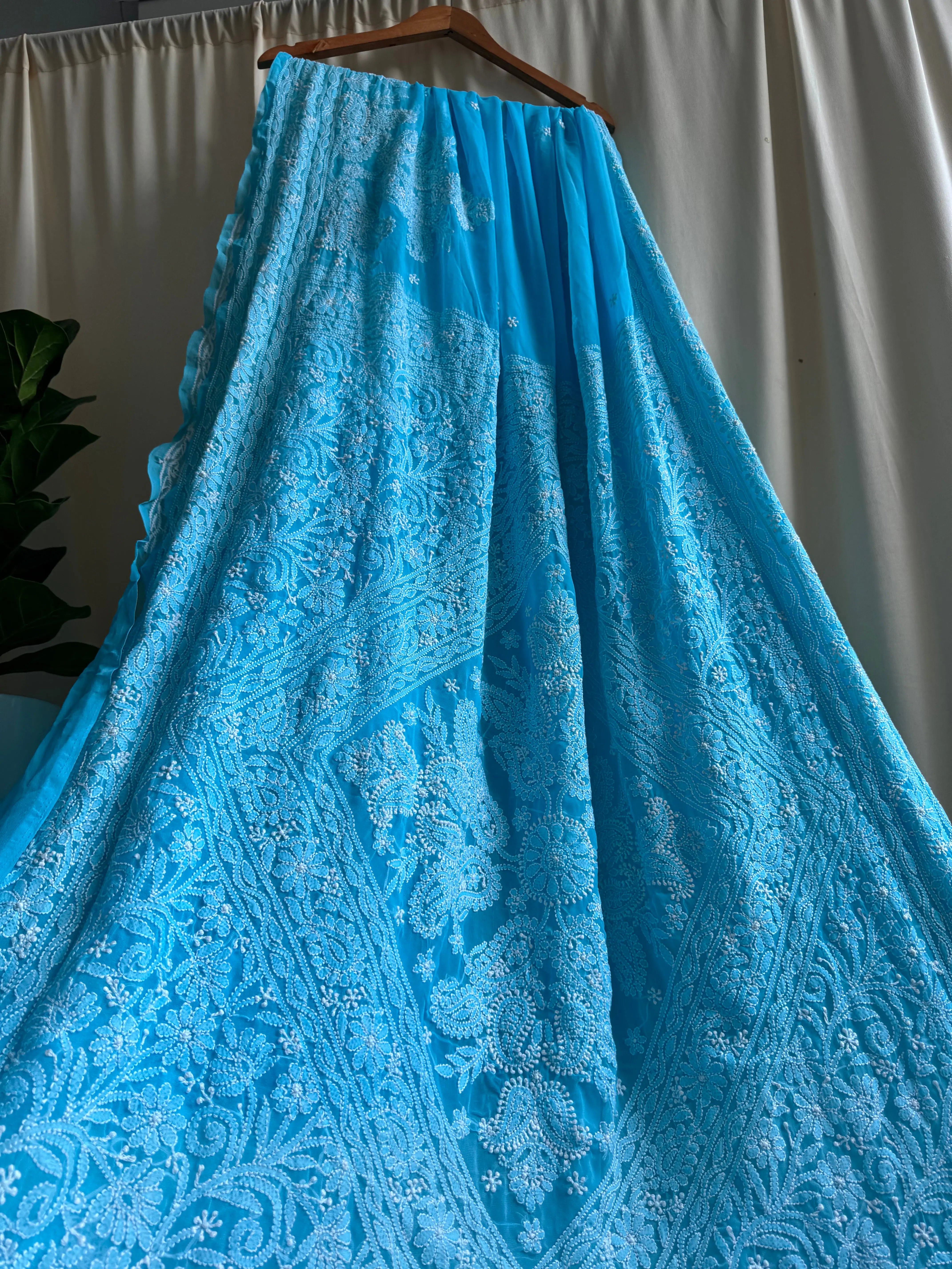 Georgette Chikankari saree in Blue ARIAA CHIKANKARI 