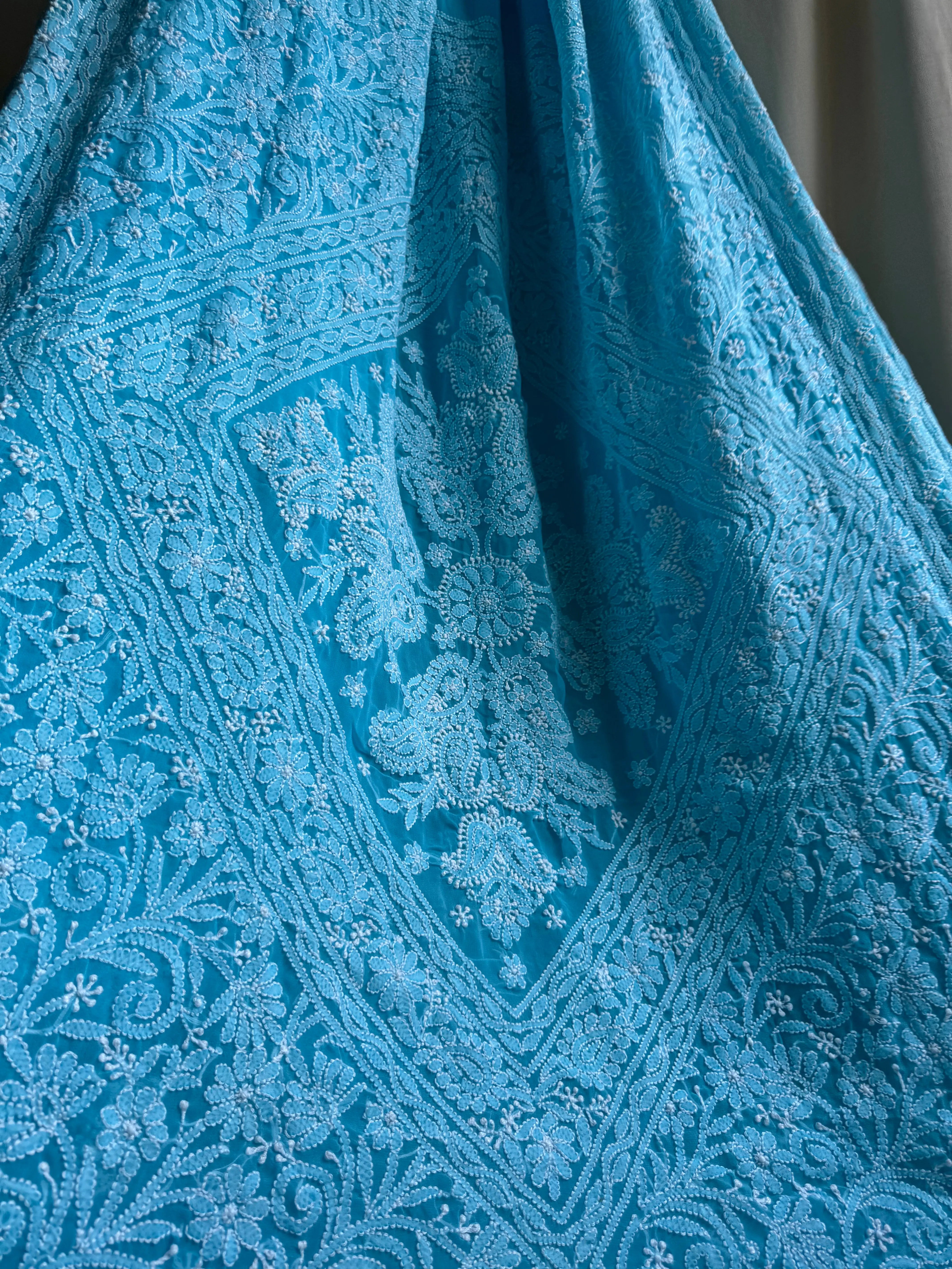 Georgette Chikankari saree in Blue ARIAA CHIKANKARI 