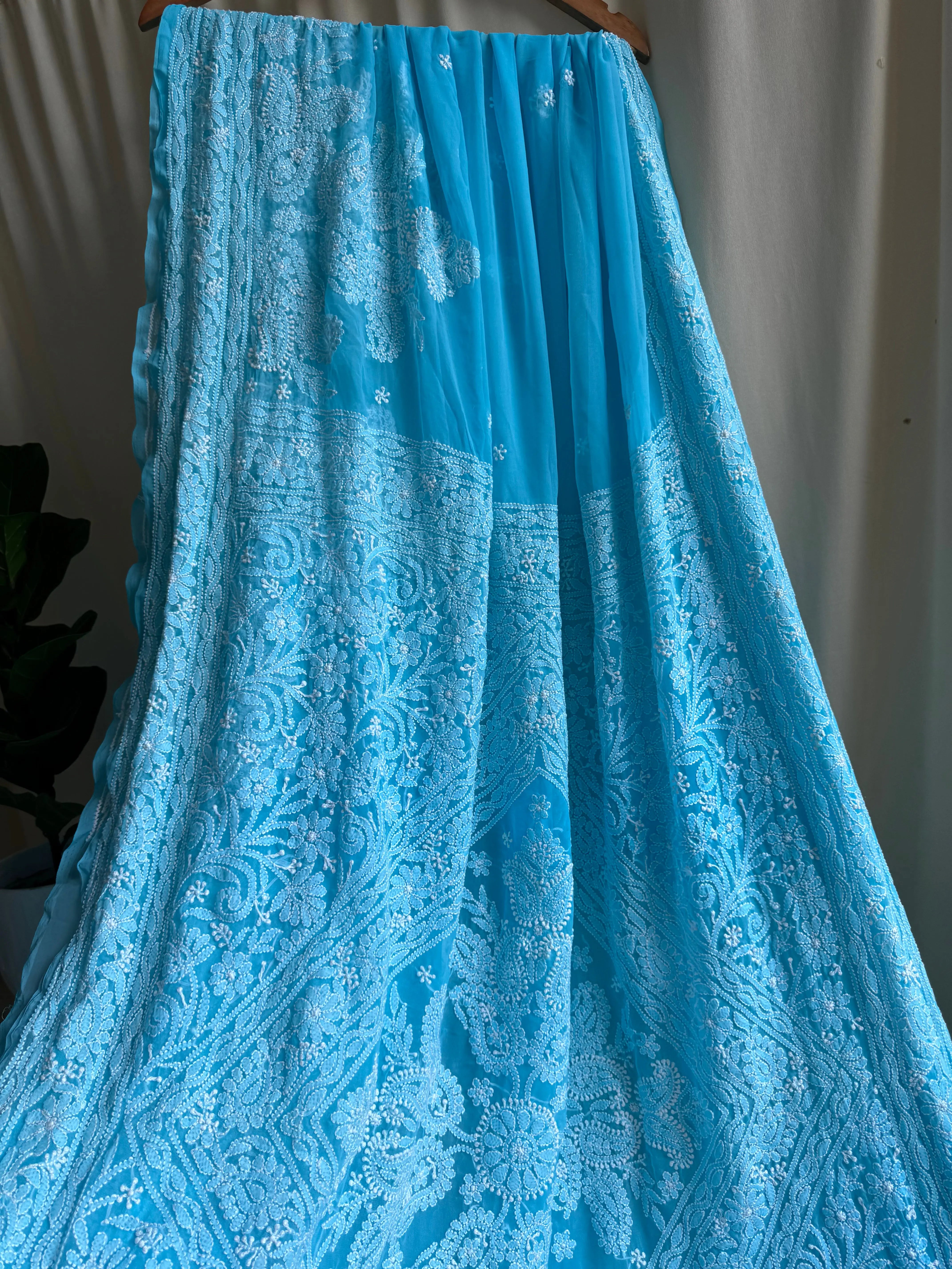 Georgette Chikankari saree in Blue ARIAA CHIKANKARI 