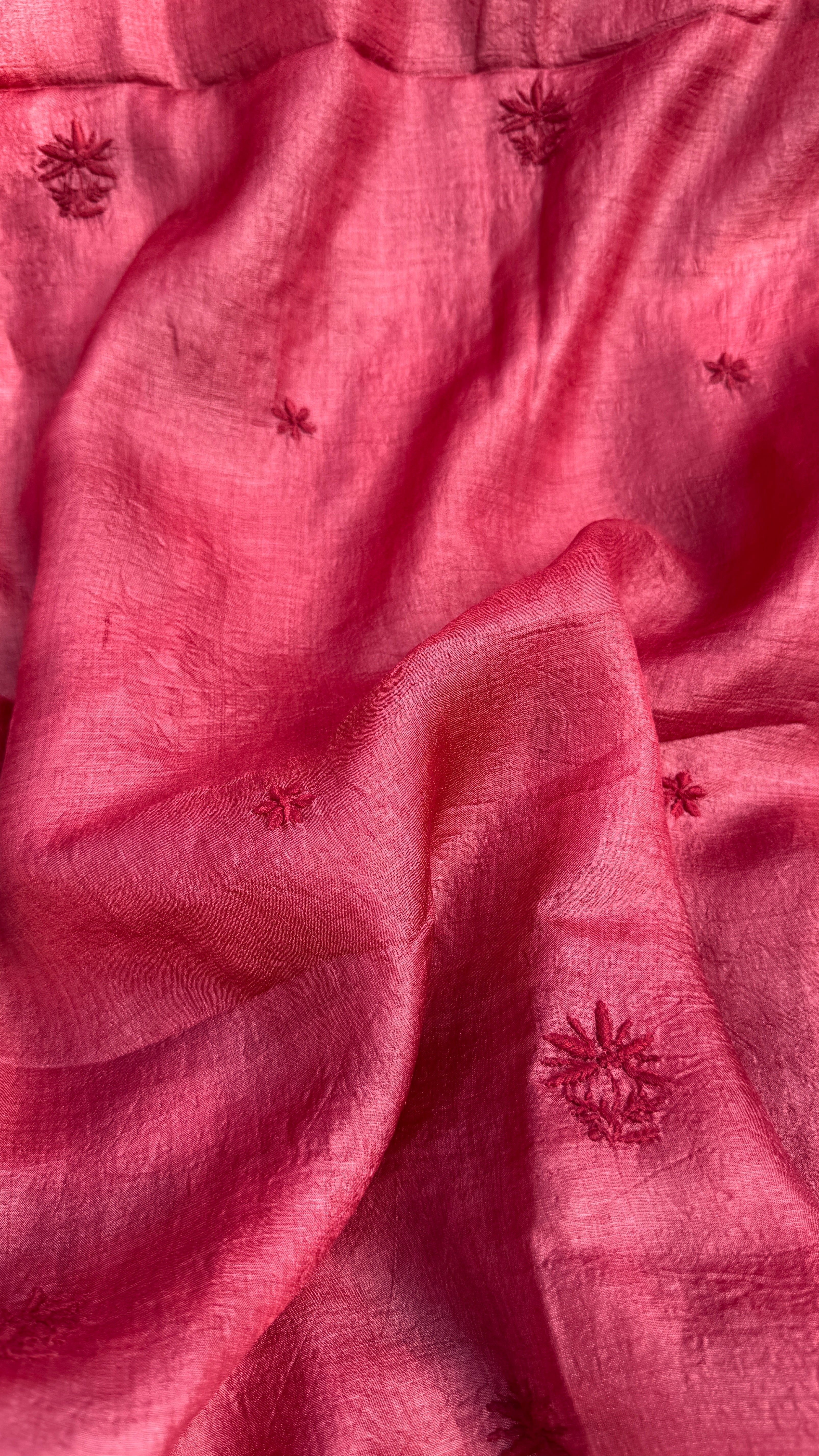 Pure Tussar Silk Chikankari Length with Dupatta - Maroon Red