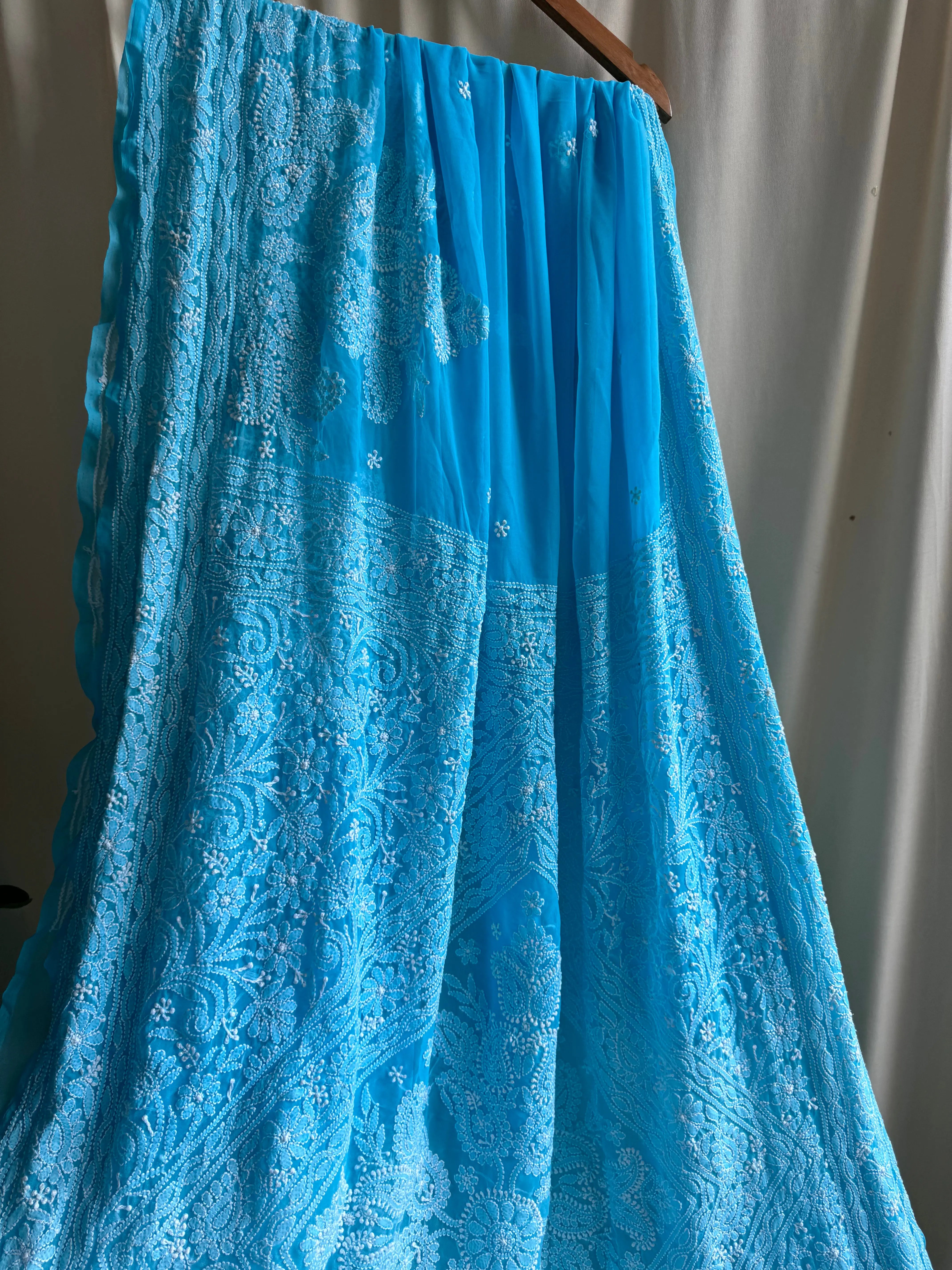 Georgette Chikankari saree in Blue ARIAA CHIKANKARI 