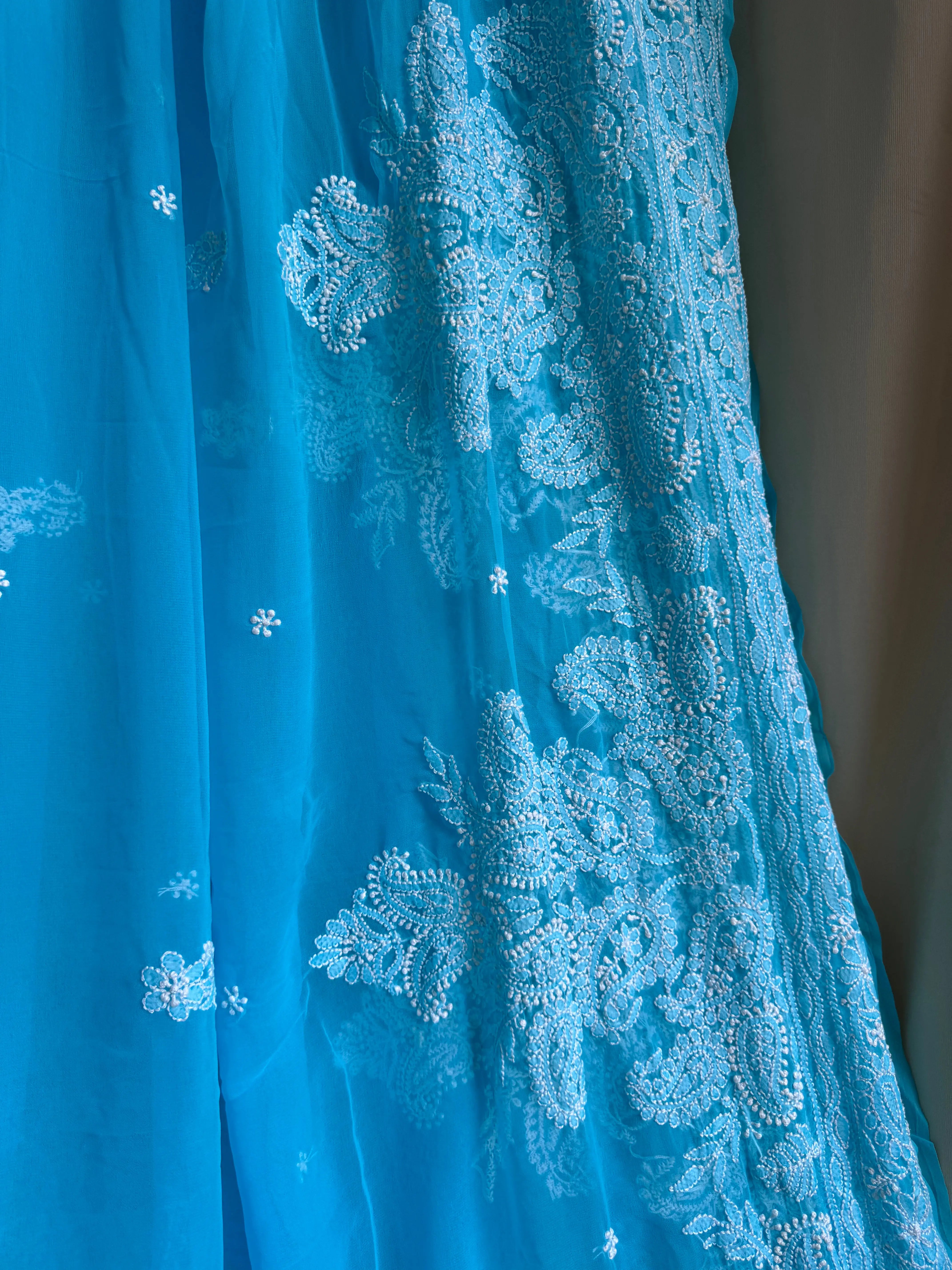 Georgette Chikankari saree in Blue ARIAA CHIKANKARI 