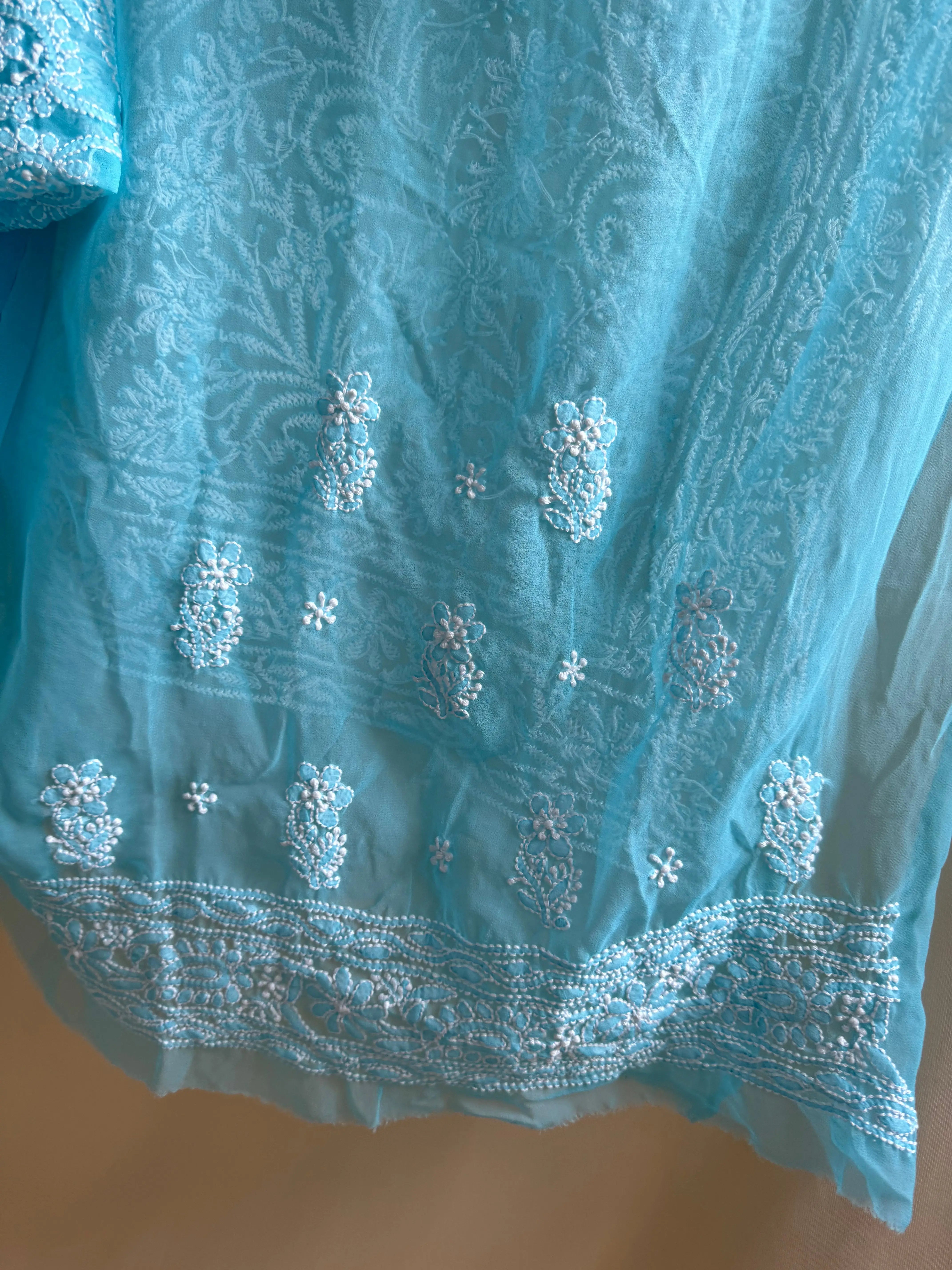 Georgette Chikankari saree in Blue ARIAA CHIKANKARI 