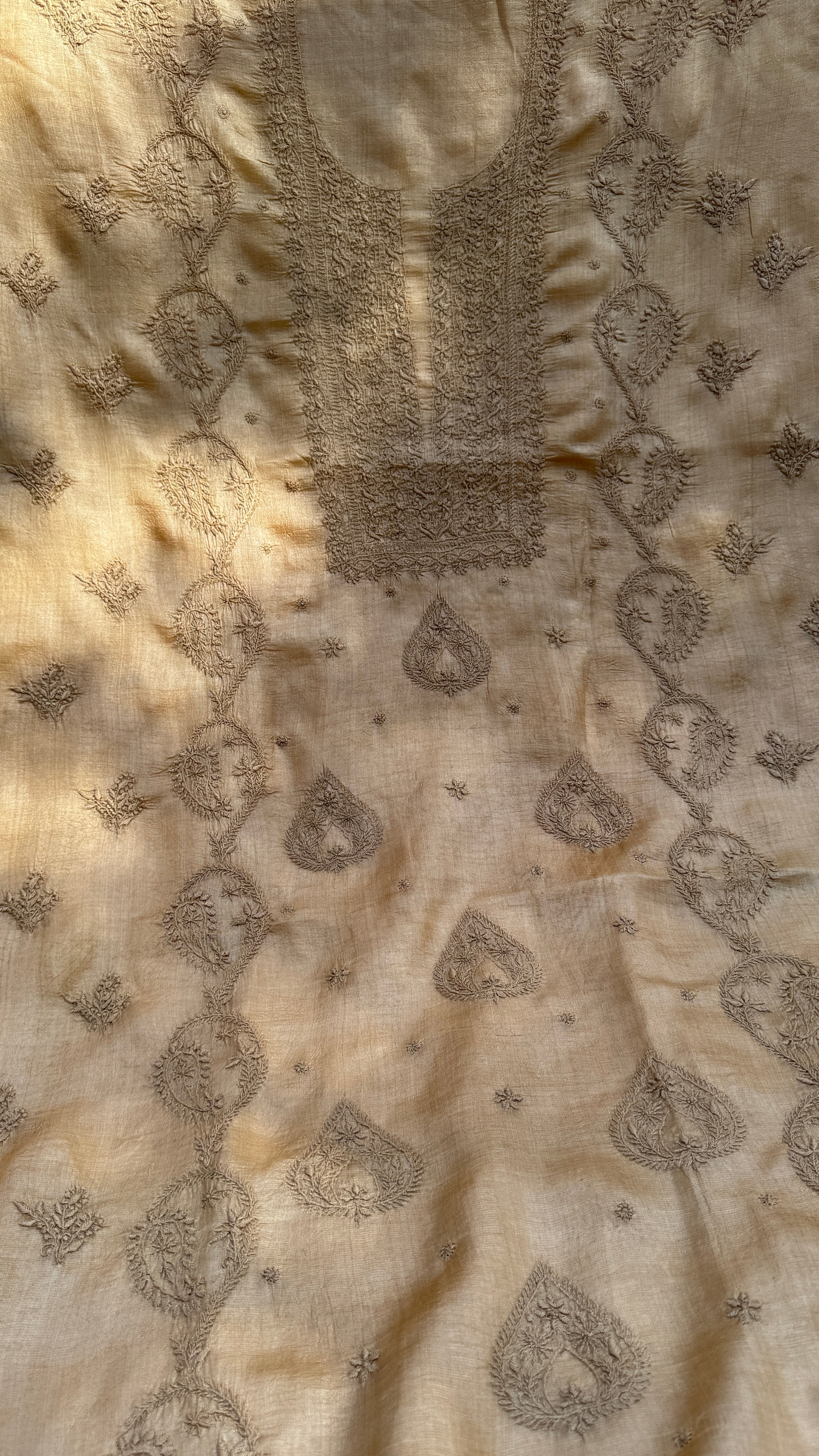 Pure Tussar Silk Chikankari Length with Dupatta - Beige