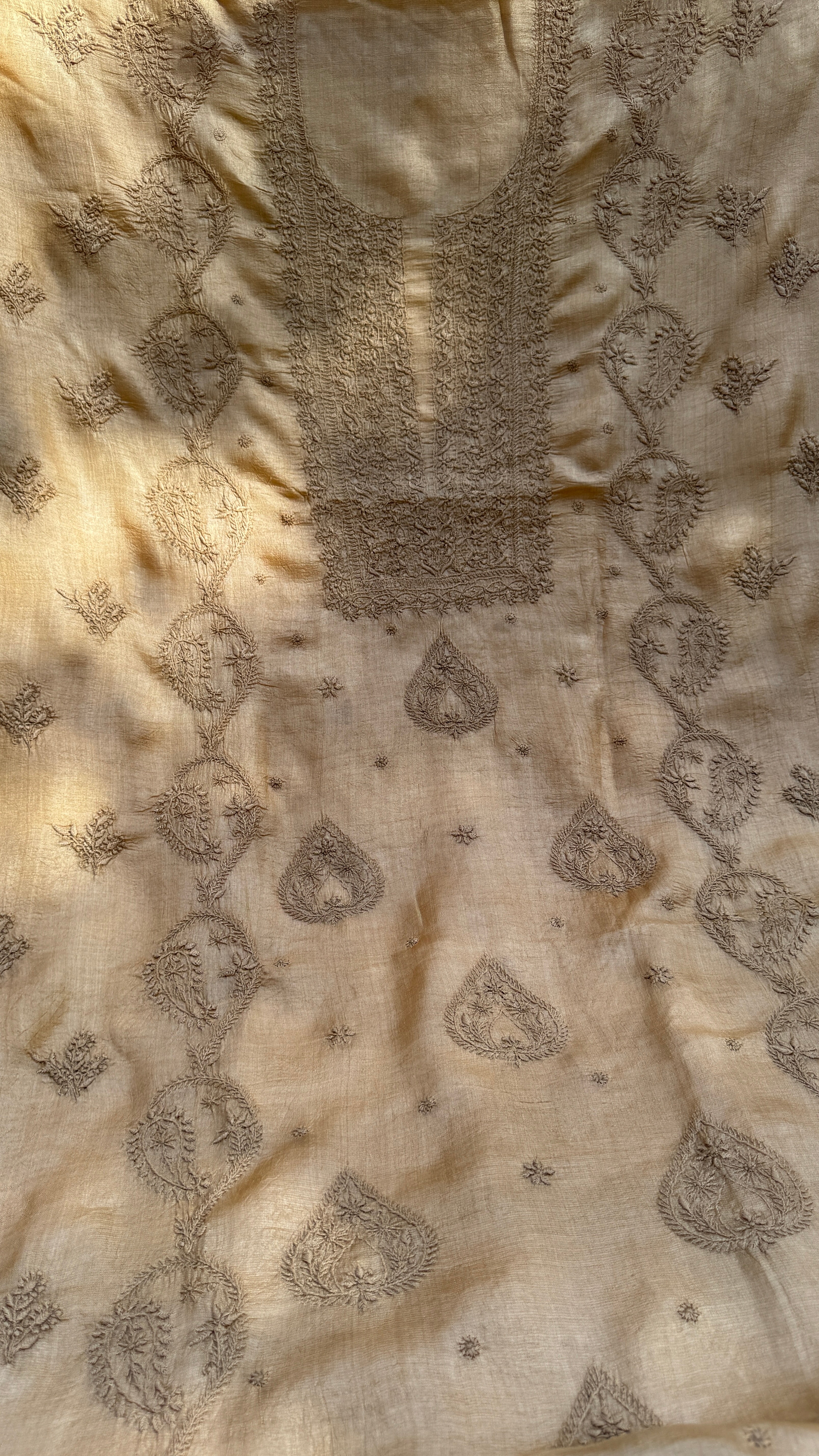 Pure Tussar Silk Chikankari Length with Dupatta - Beige
