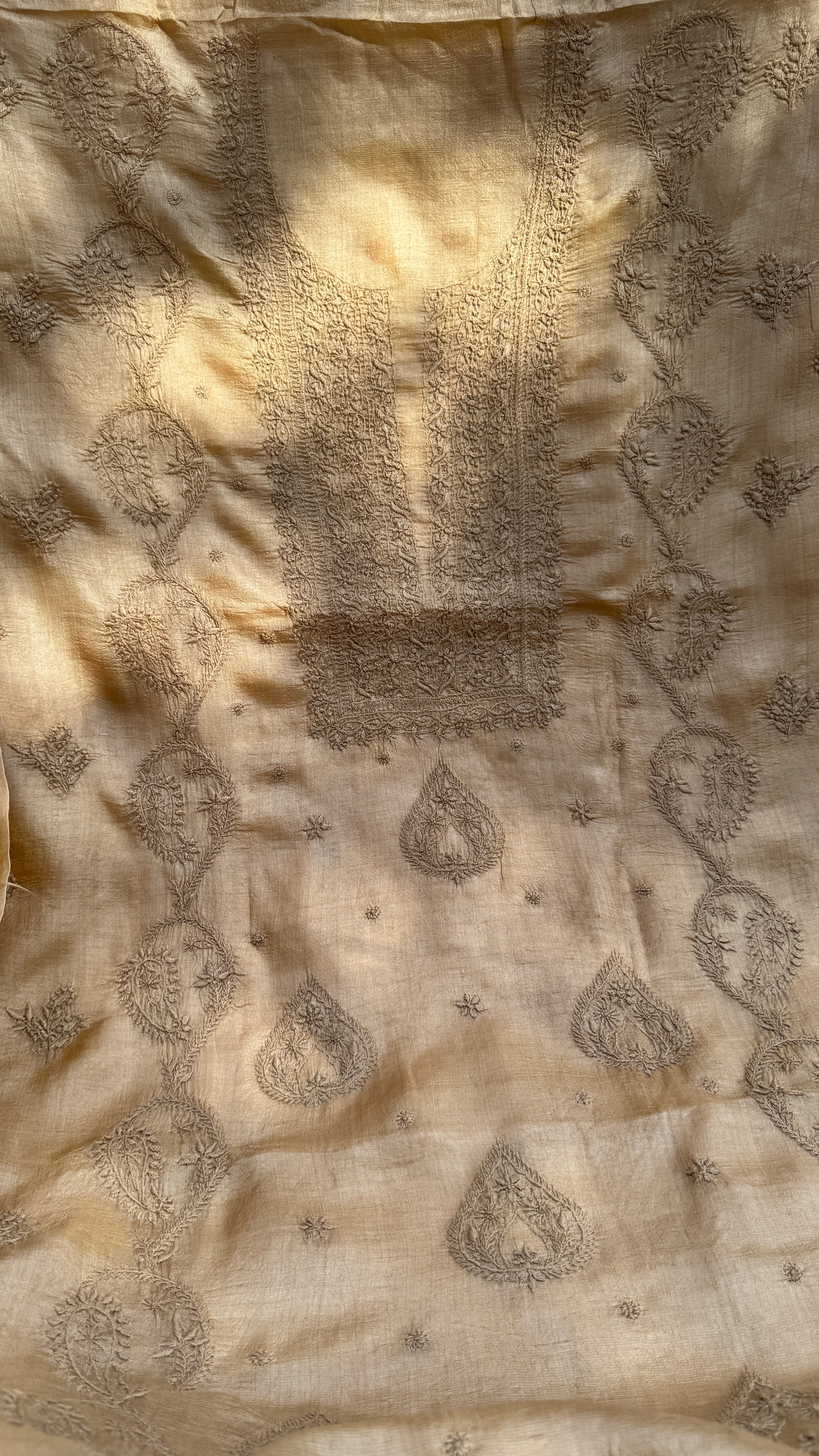 Pure Tussar Silk Chikankari Length with Dupatta - Beige