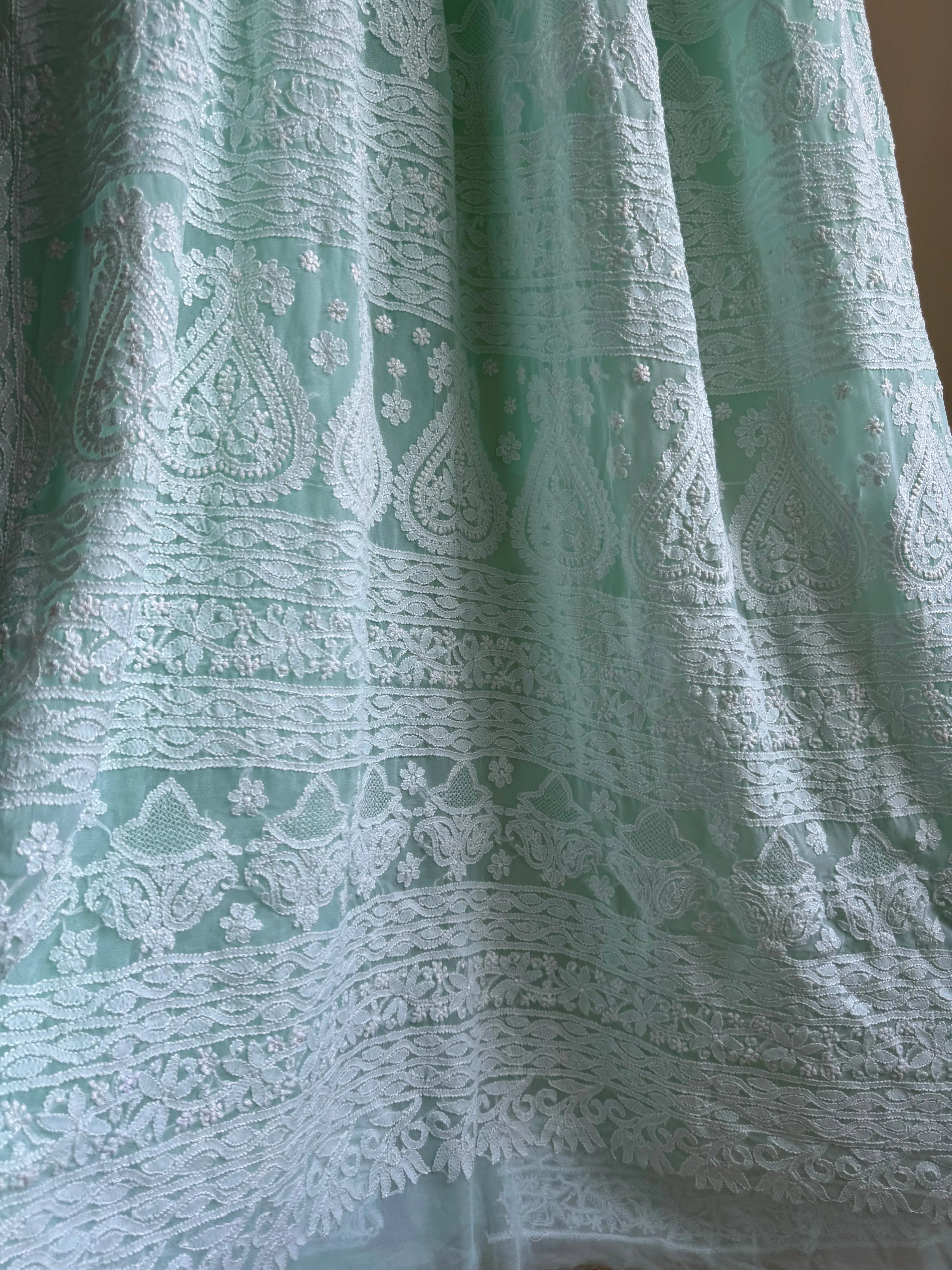 Georgette Chikankari saree in Green ARIAA CHIKANKARI 