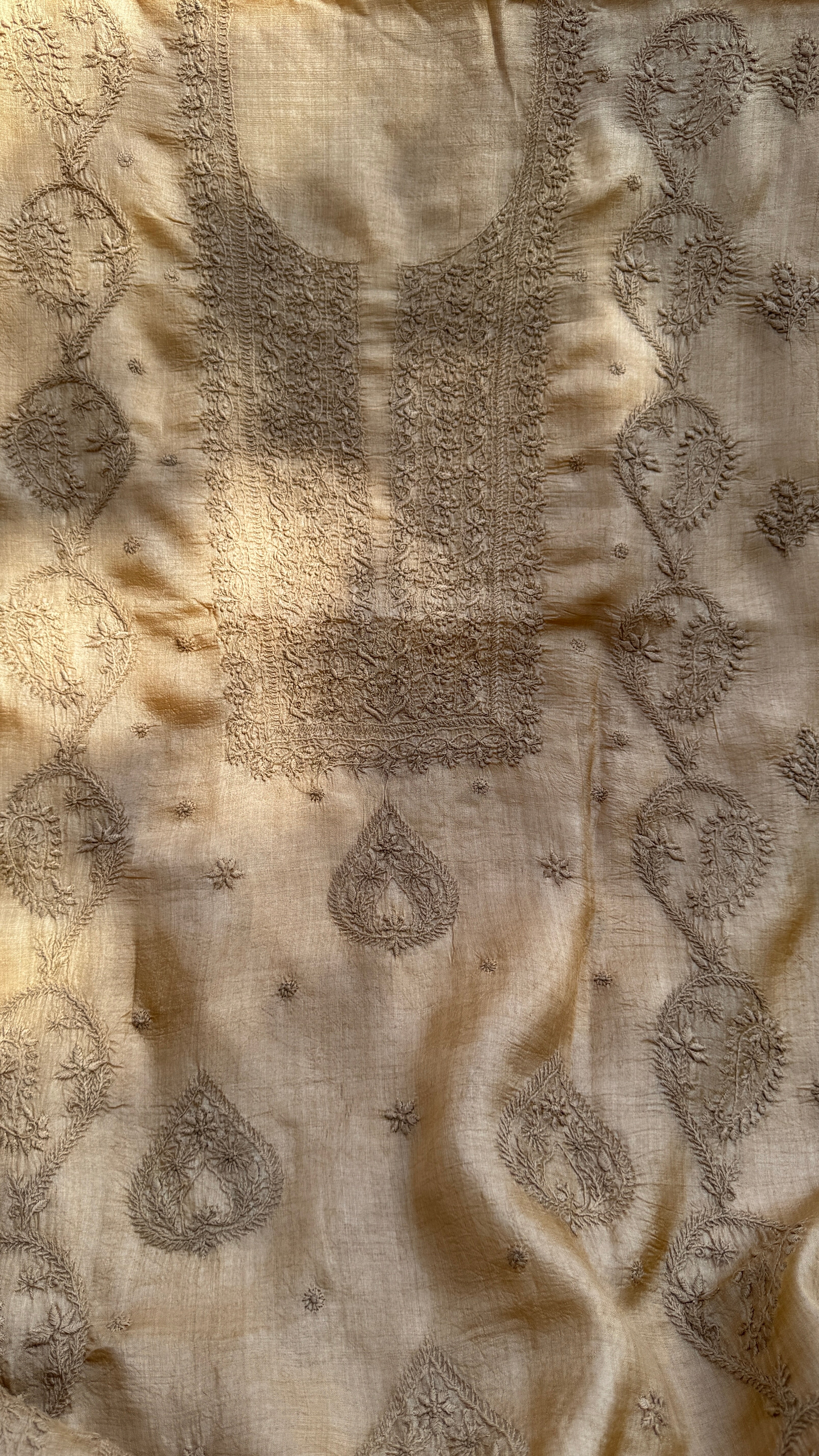 Pure Tussar Silk Chikankari Length with Dupatta - Beige