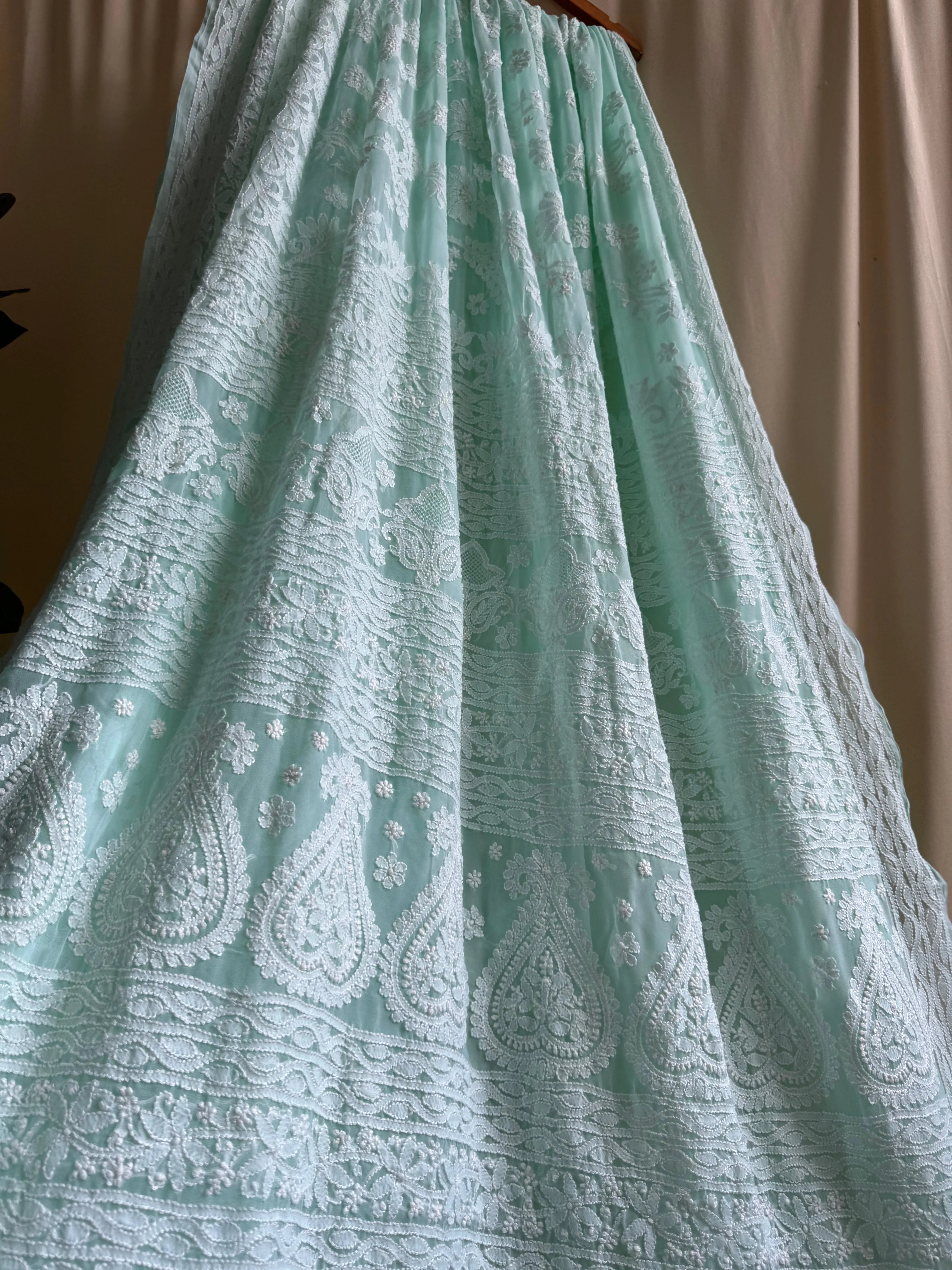 Georgette Chikankari saree in Green ARIAA CHIKANKARI 