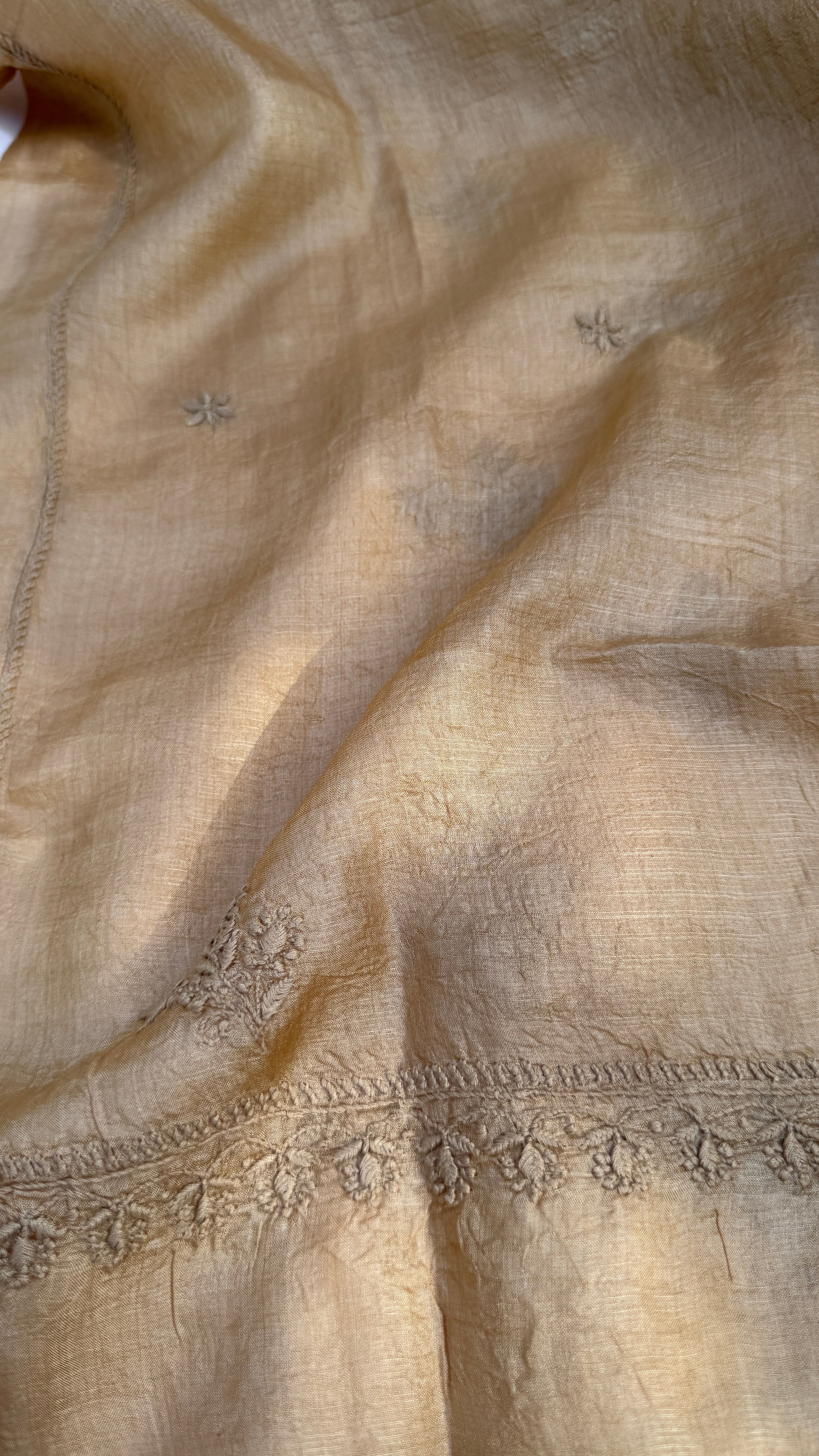 Pure Tussar Silk Chikankari Length with Dupatta - Beige