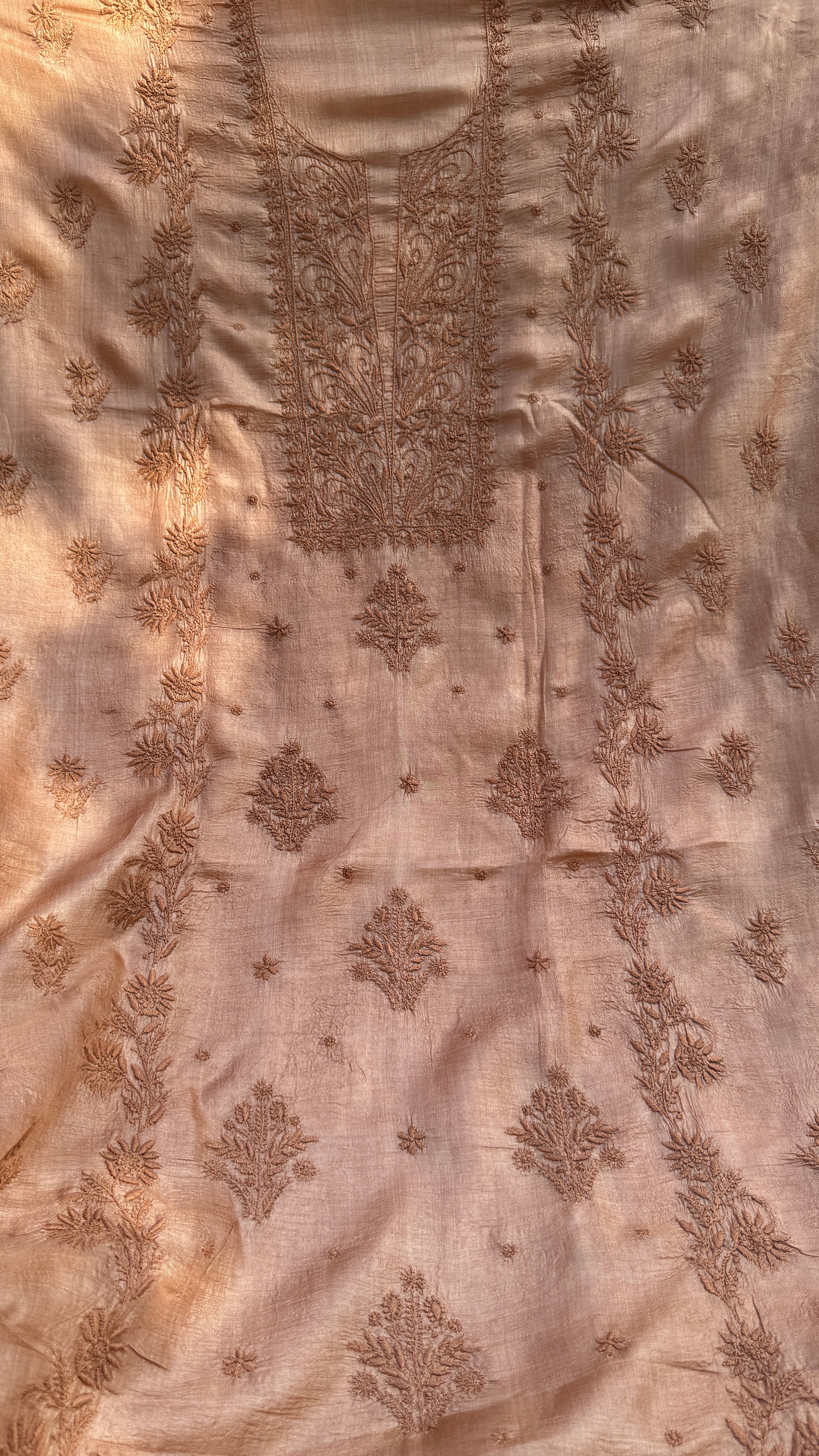 Pure Tussar Silk Chikankari Length with Dupatta - Soft Brown