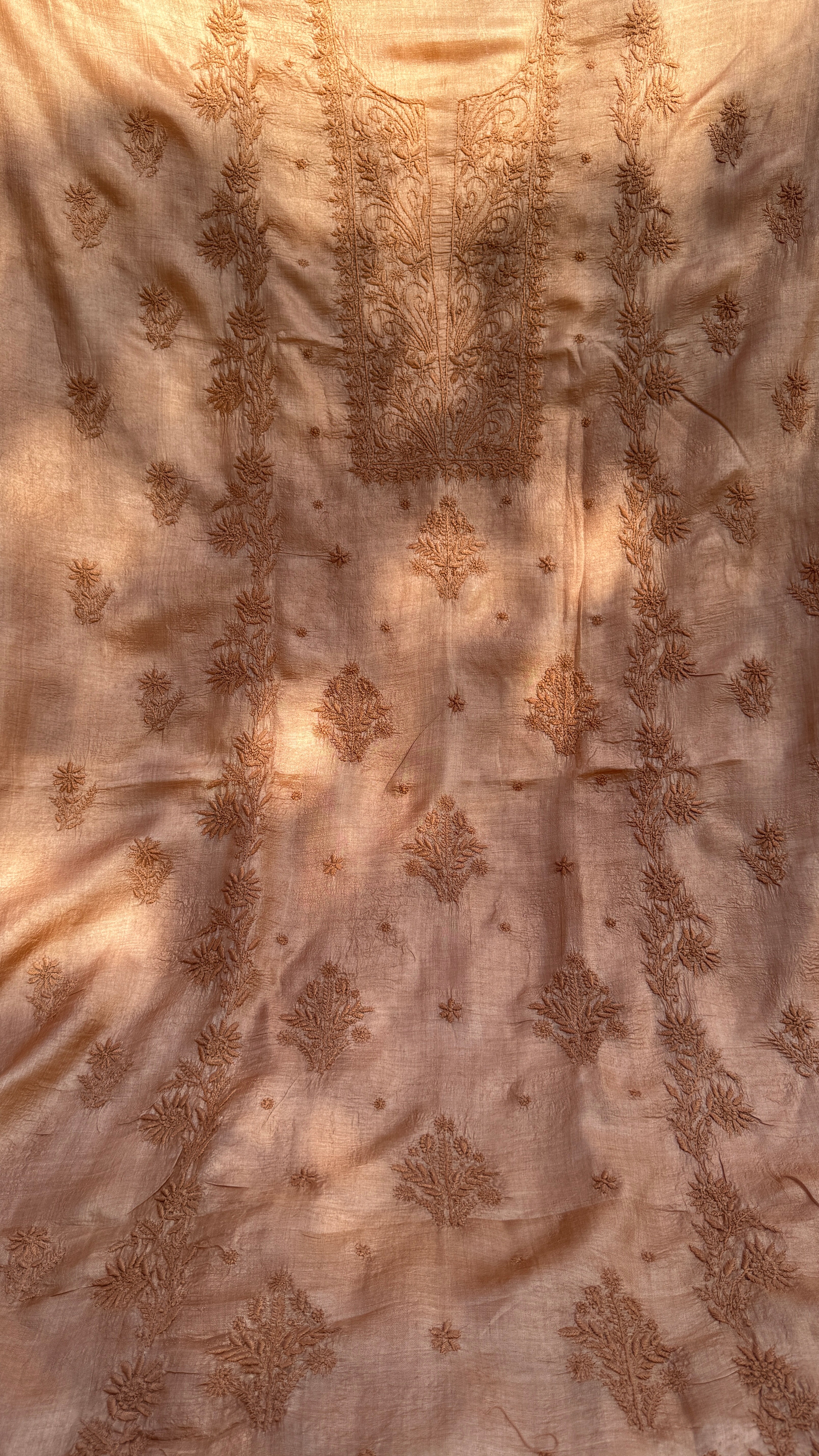 Pure Tussar Silk Chikankari Length with Dupatta - Soft Brown