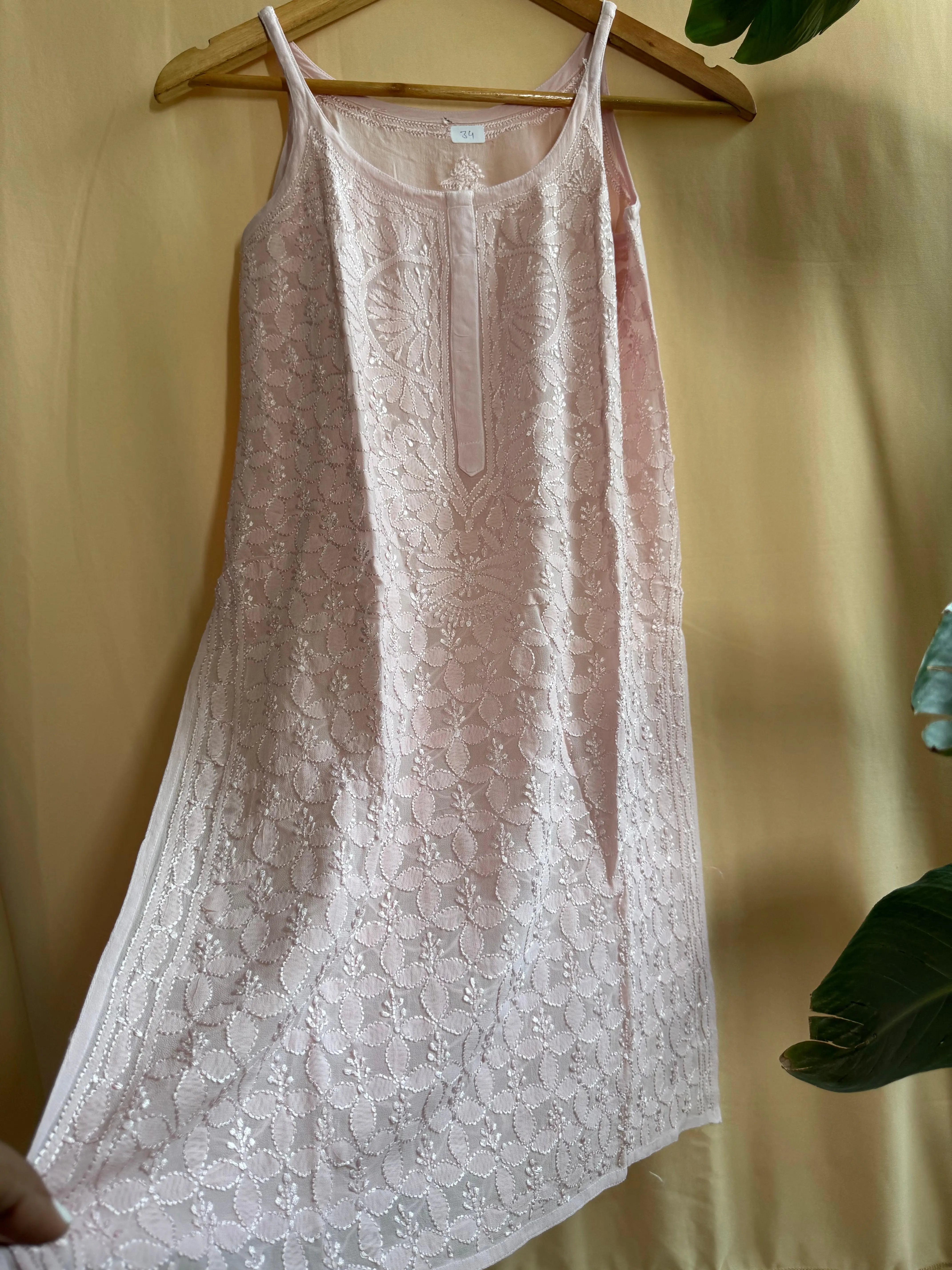 Chikankari Noodle Strap Tops in Pale Pink - ARIAA CHIKANKARI