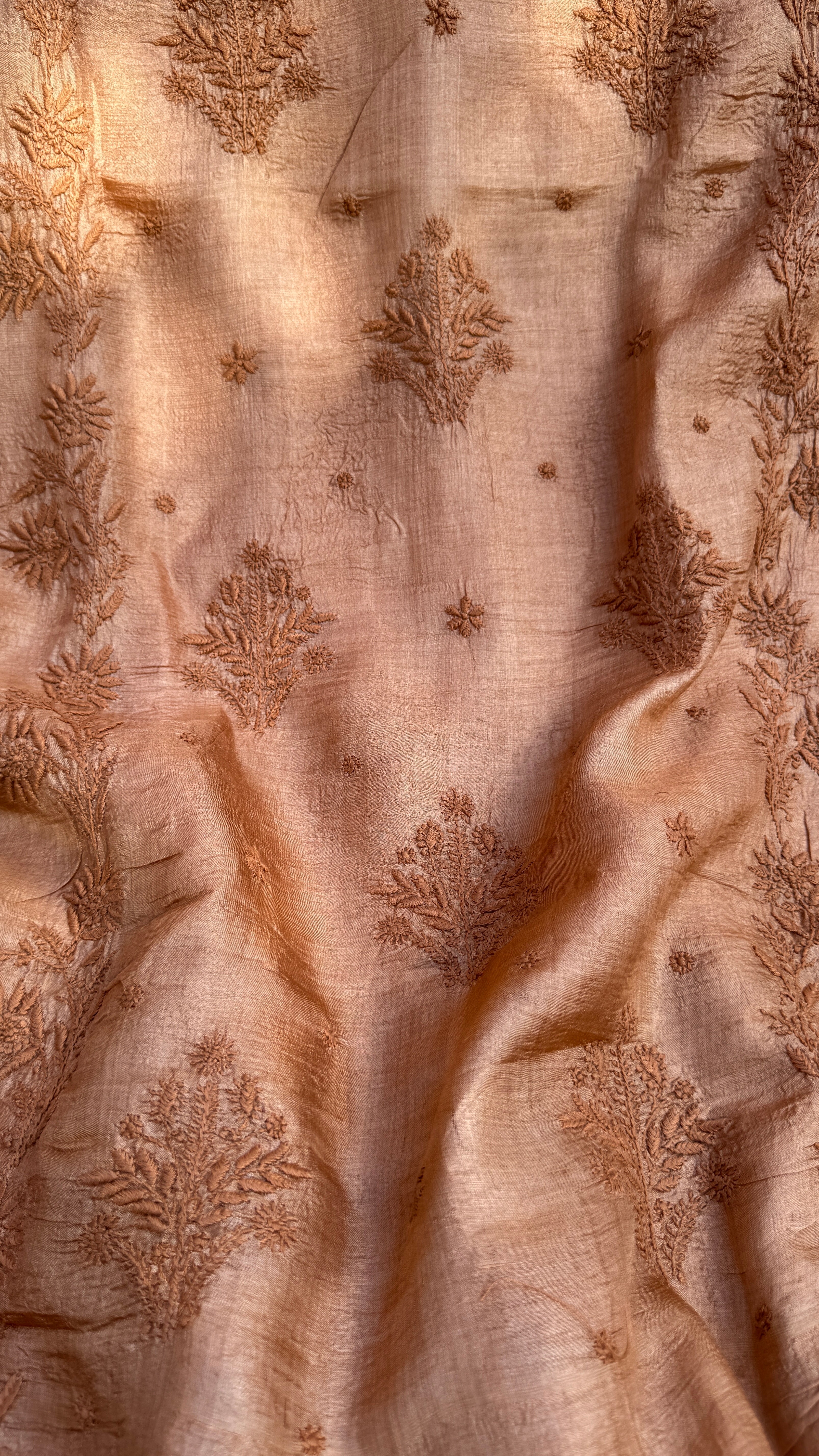 Pure Tussar Silk Chikankari Length with Dupatta - Soft Brown