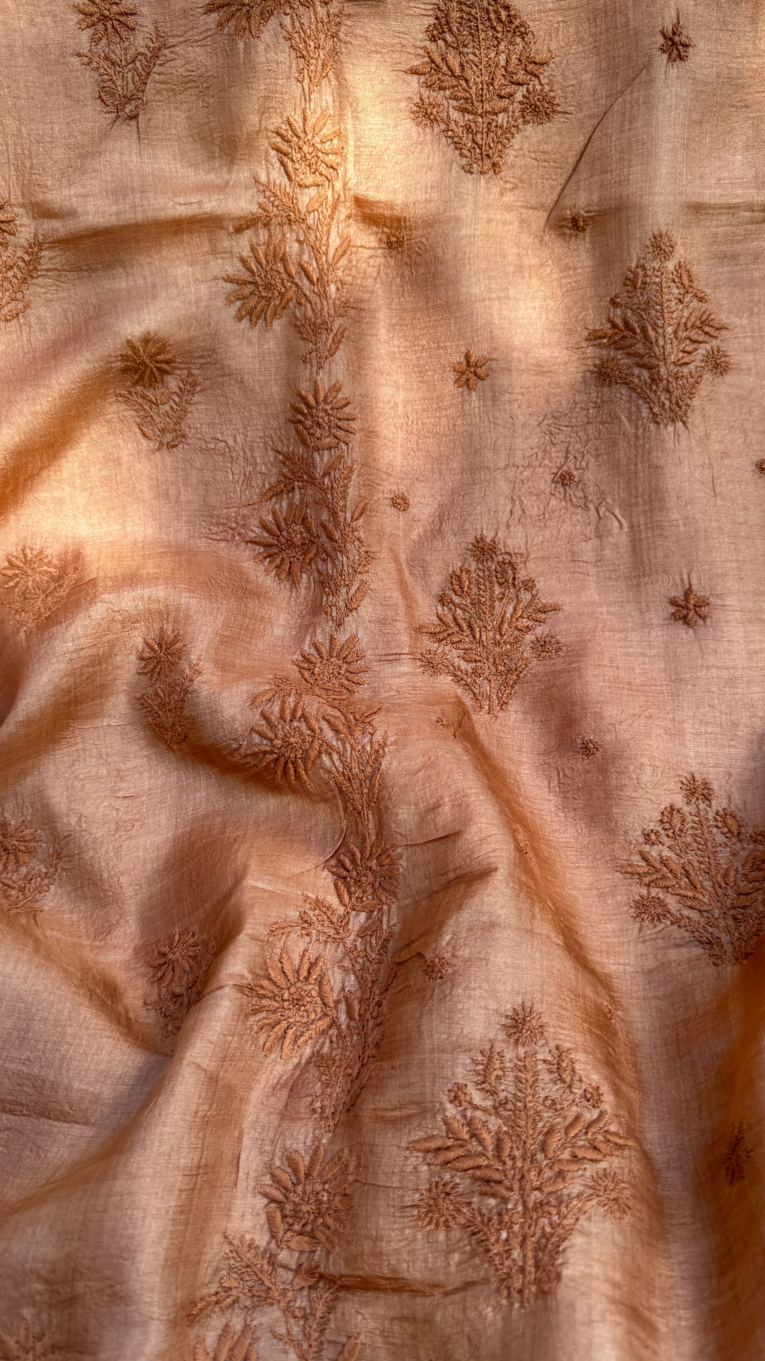 Pure Tussar Silk Chikankari Length with Dupatta - Soft Brown