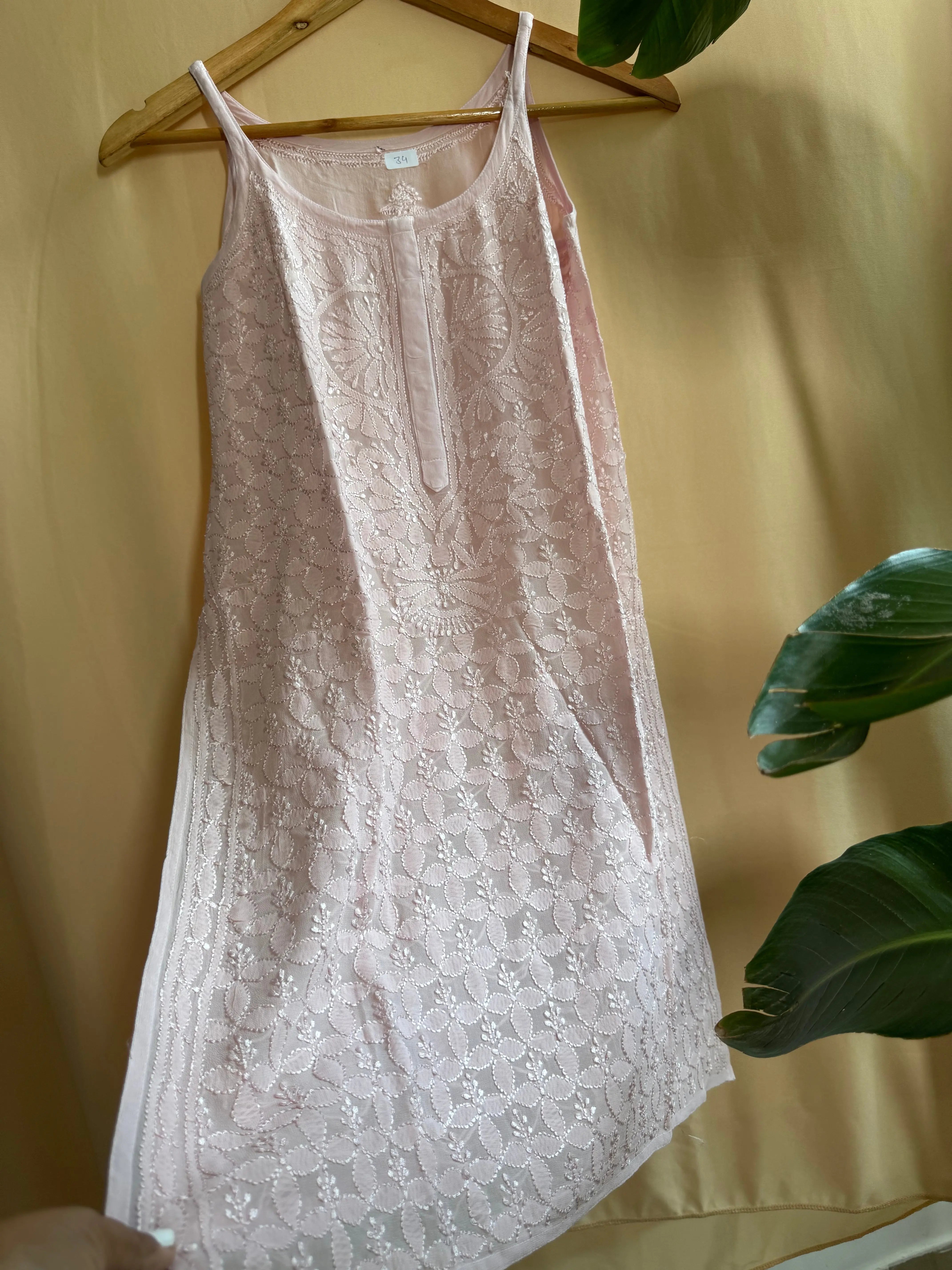 Chikankari Noodle Strap Tops in Pale Pink - ARIAA CHIKANKARI