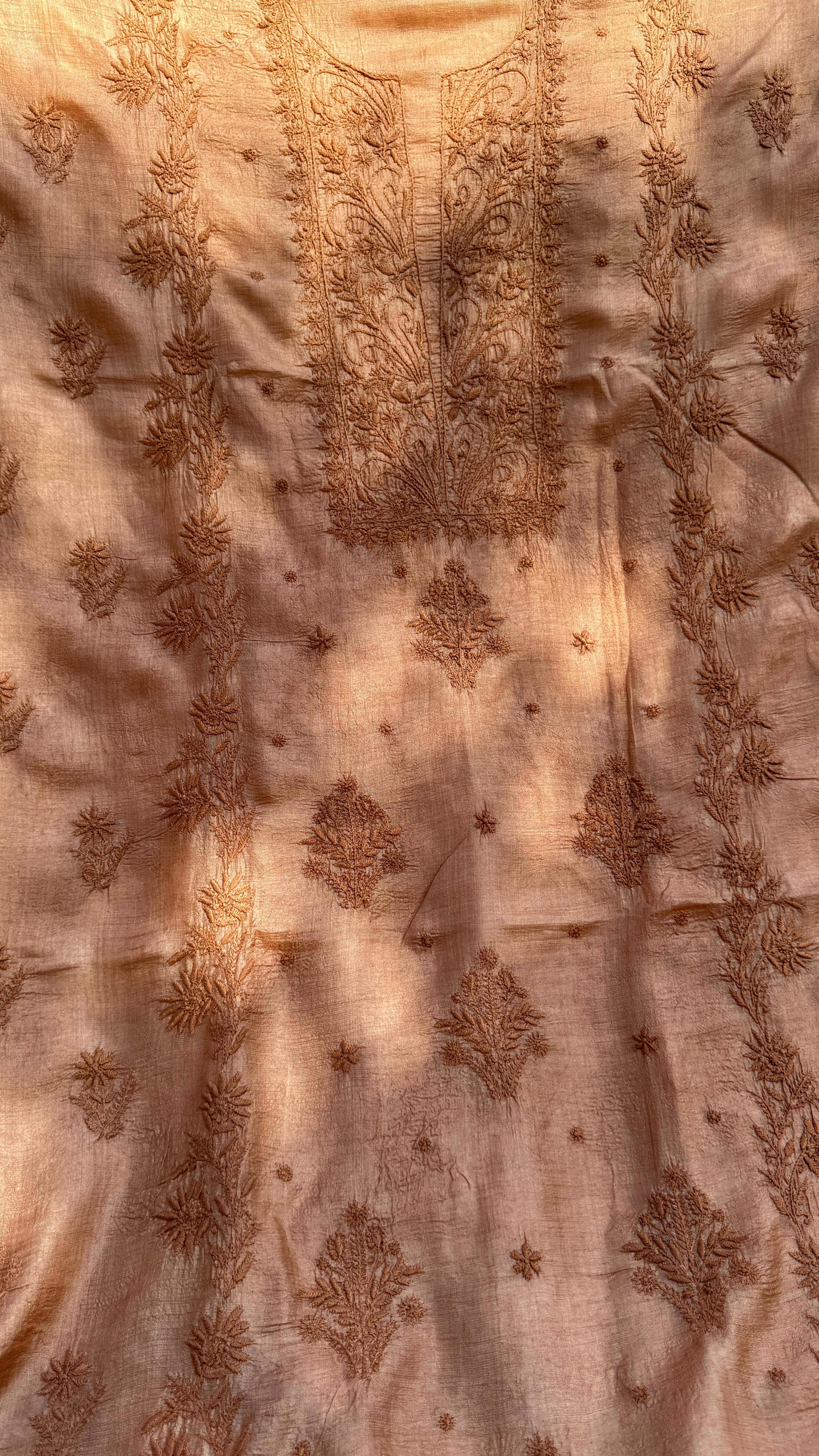 Pure Tussar Silk Chikankari Length with Dupatta - Soft Brown