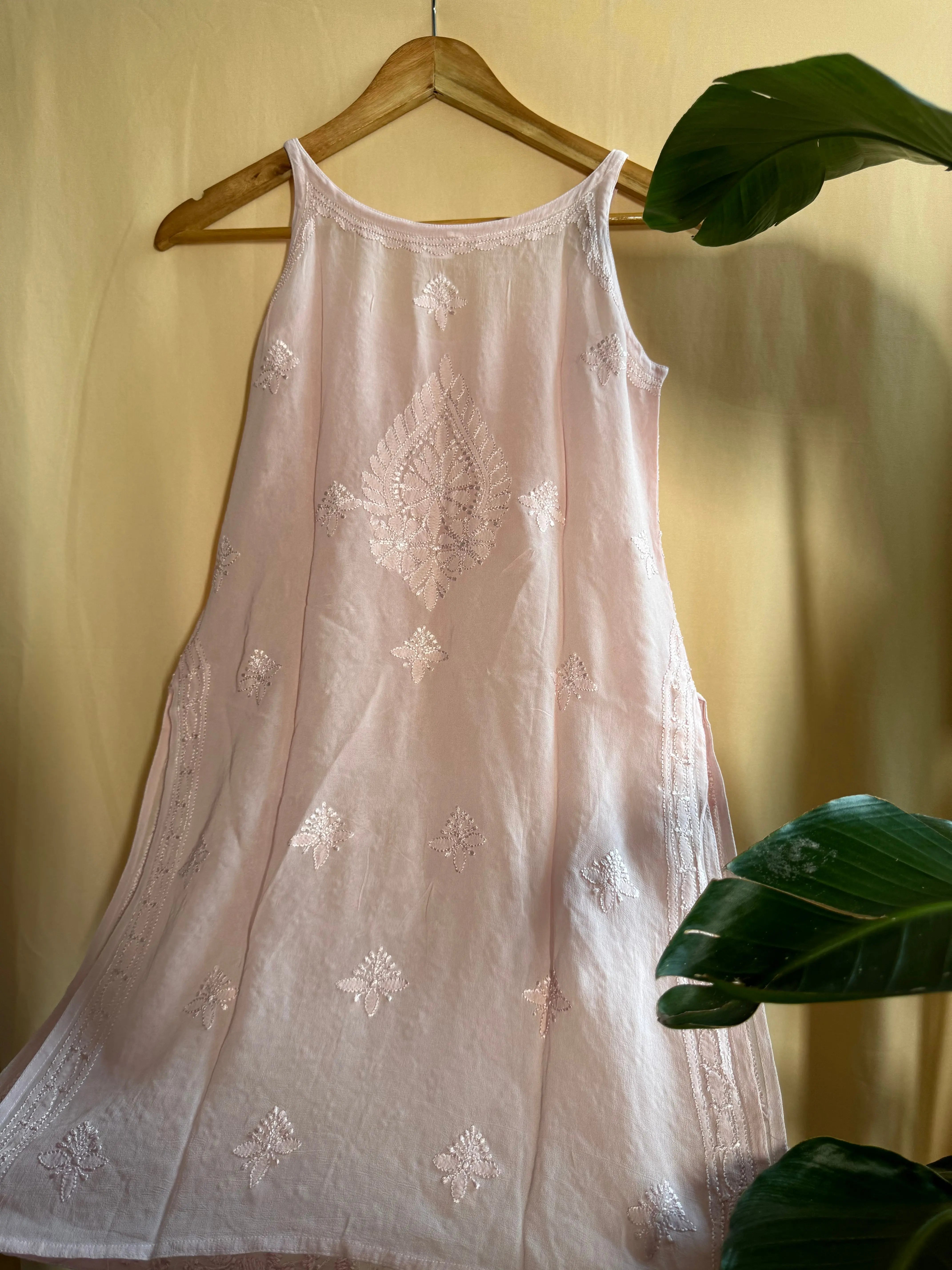 Chikankari Noodle Strap Tops in Pale Pink - ARIAA CHIKANKARI