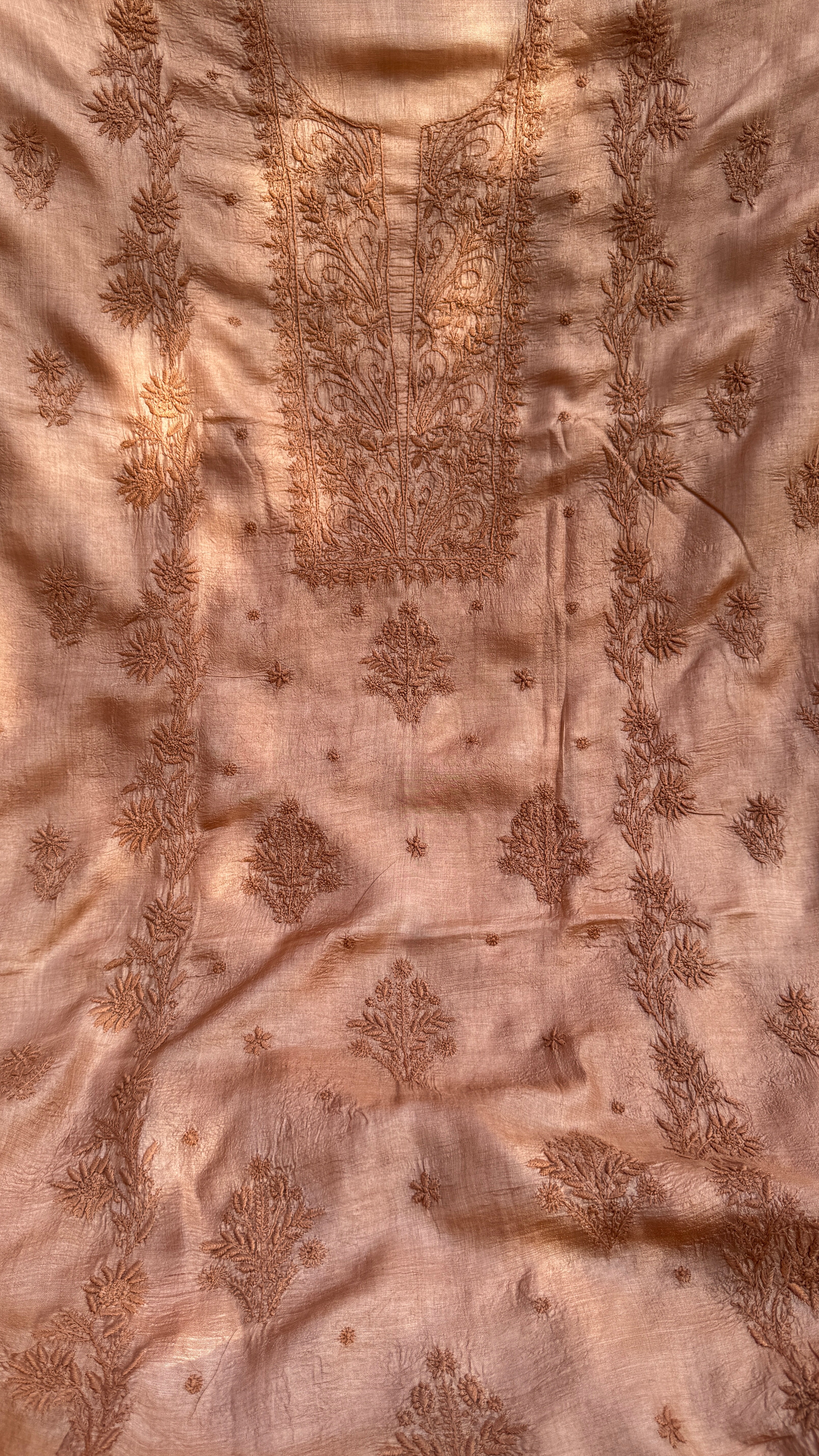 Pure Tussar Silk Chikankari Length with Dupatta - Soft Brown