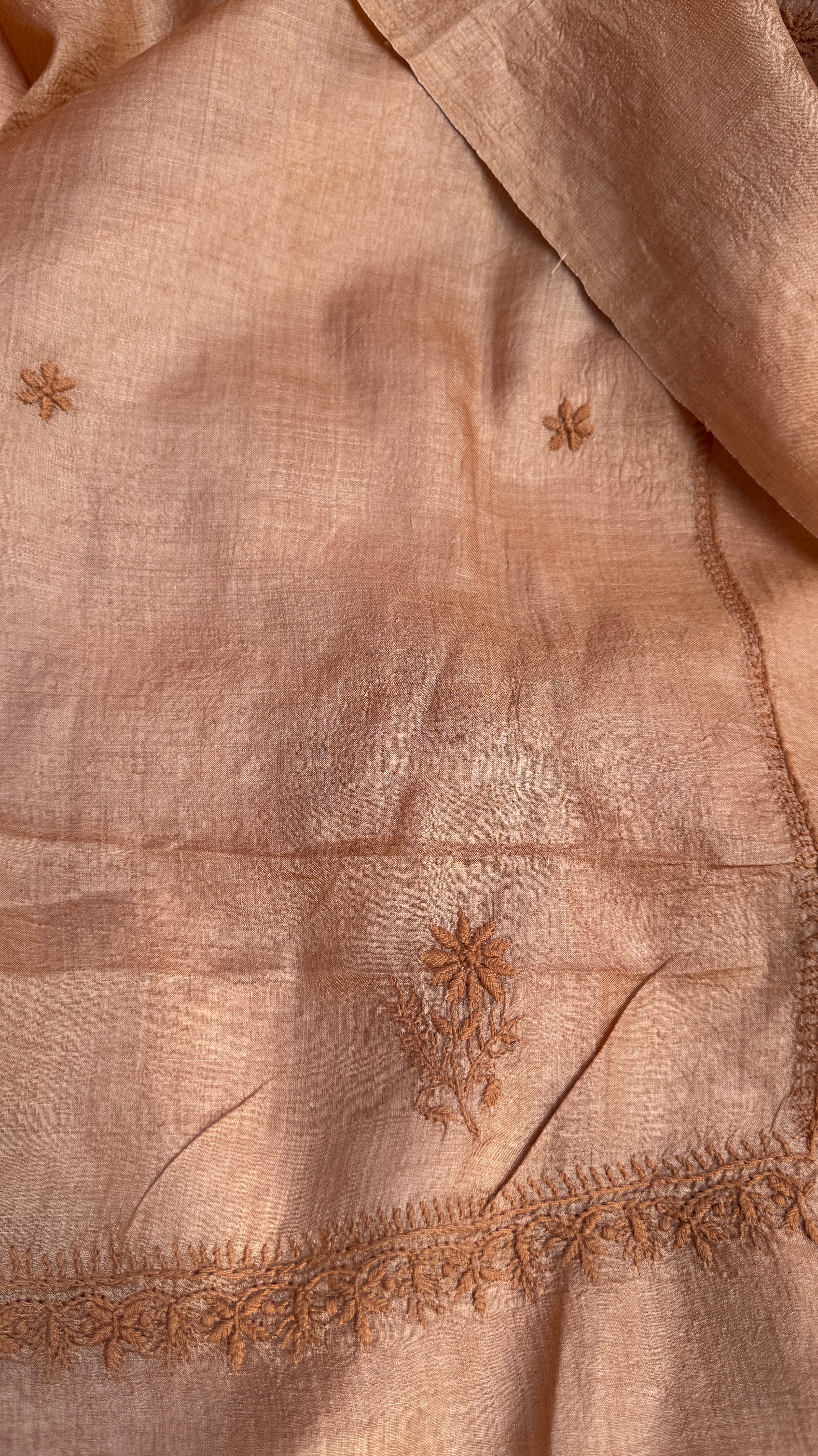 Pure Tussar Silk Chikankari Length with Dupatta - Soft Brown