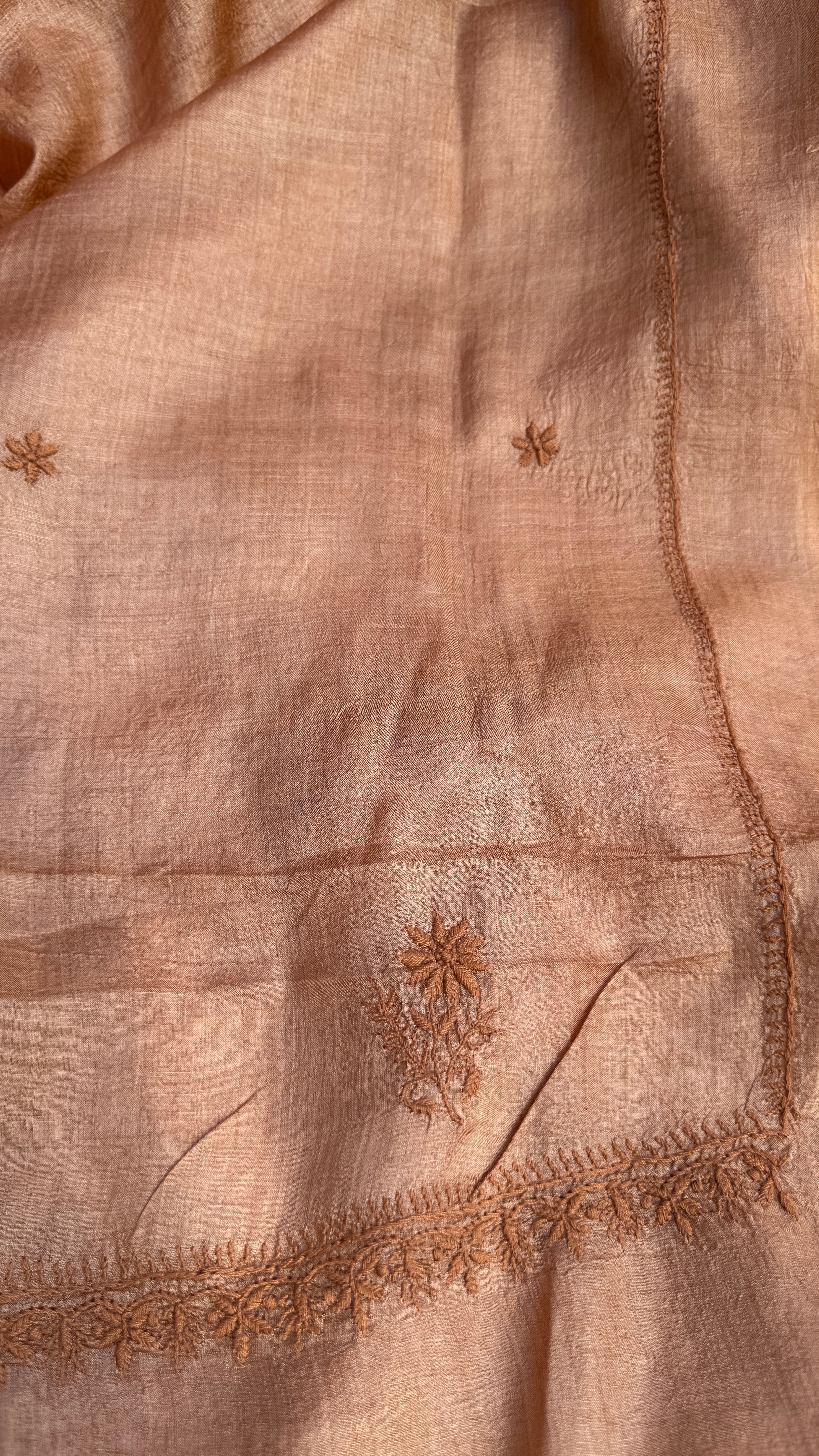 Pure Tussar Silk Chikankari Length with Dupatta - Soft Brown