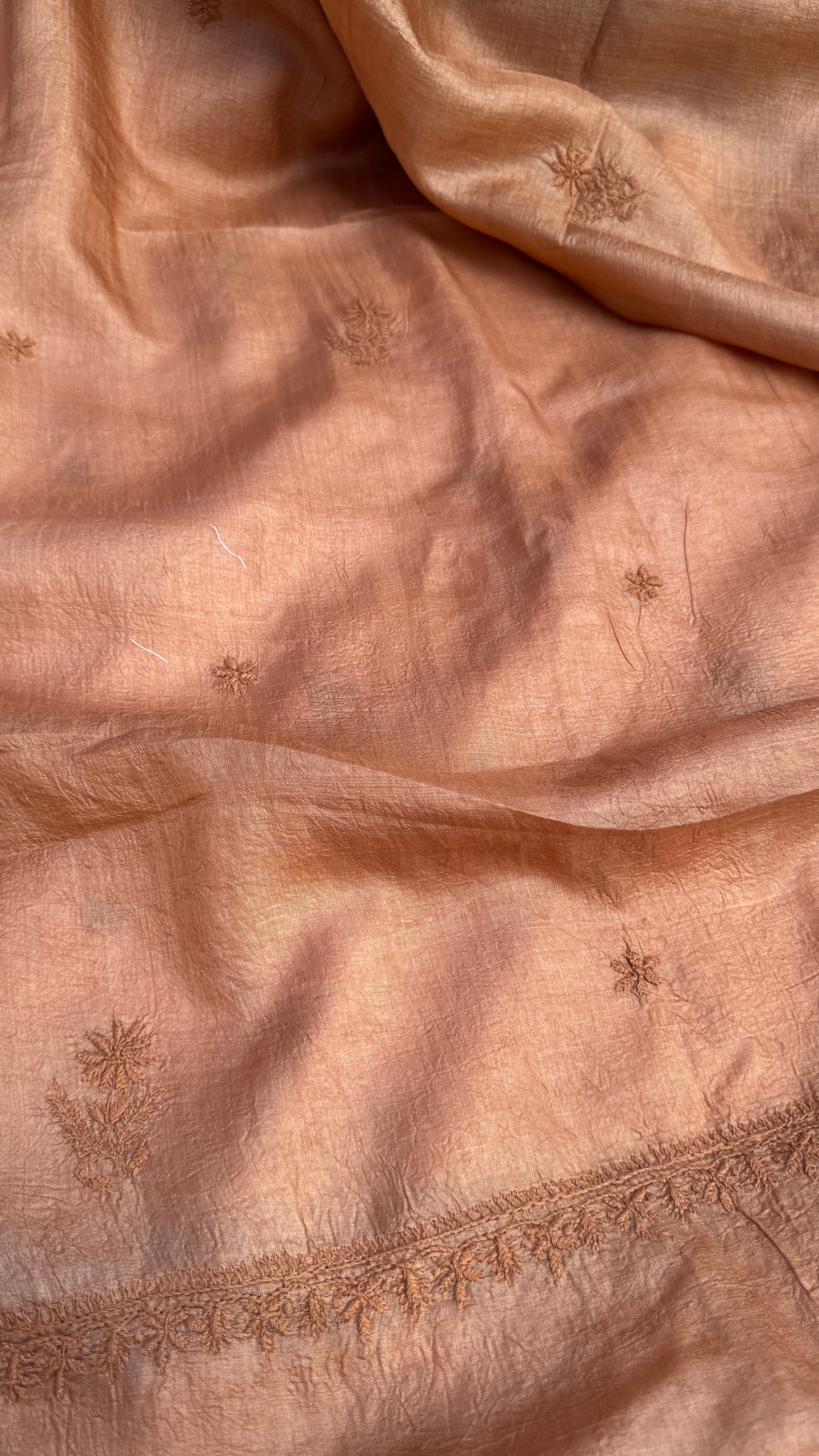 Pure Tussar Silk Chikankari Length with Dupatta - Soft Brown