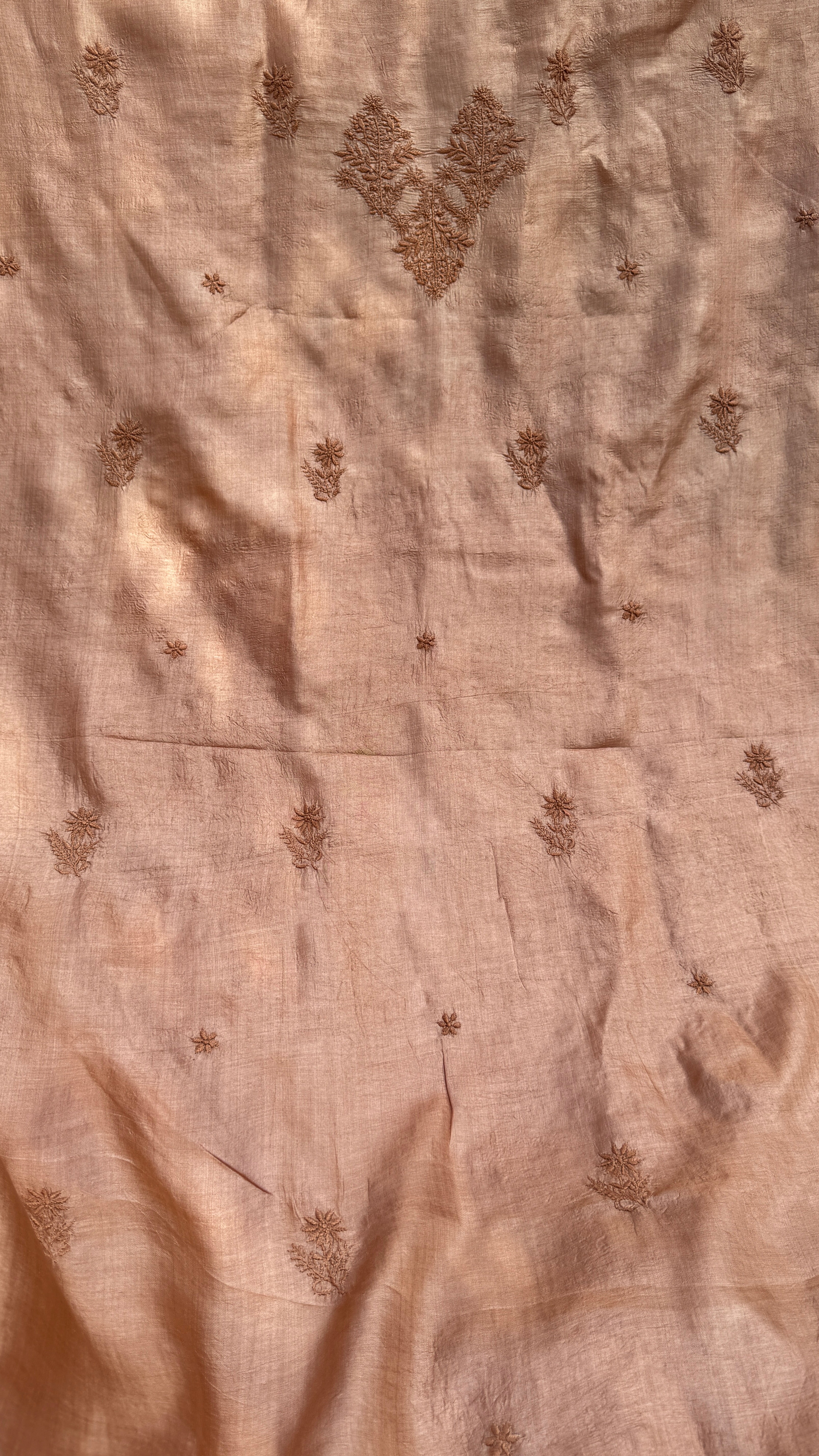 Pure Tussar Silk Chikankari Length with Dupatta - Soft Brown