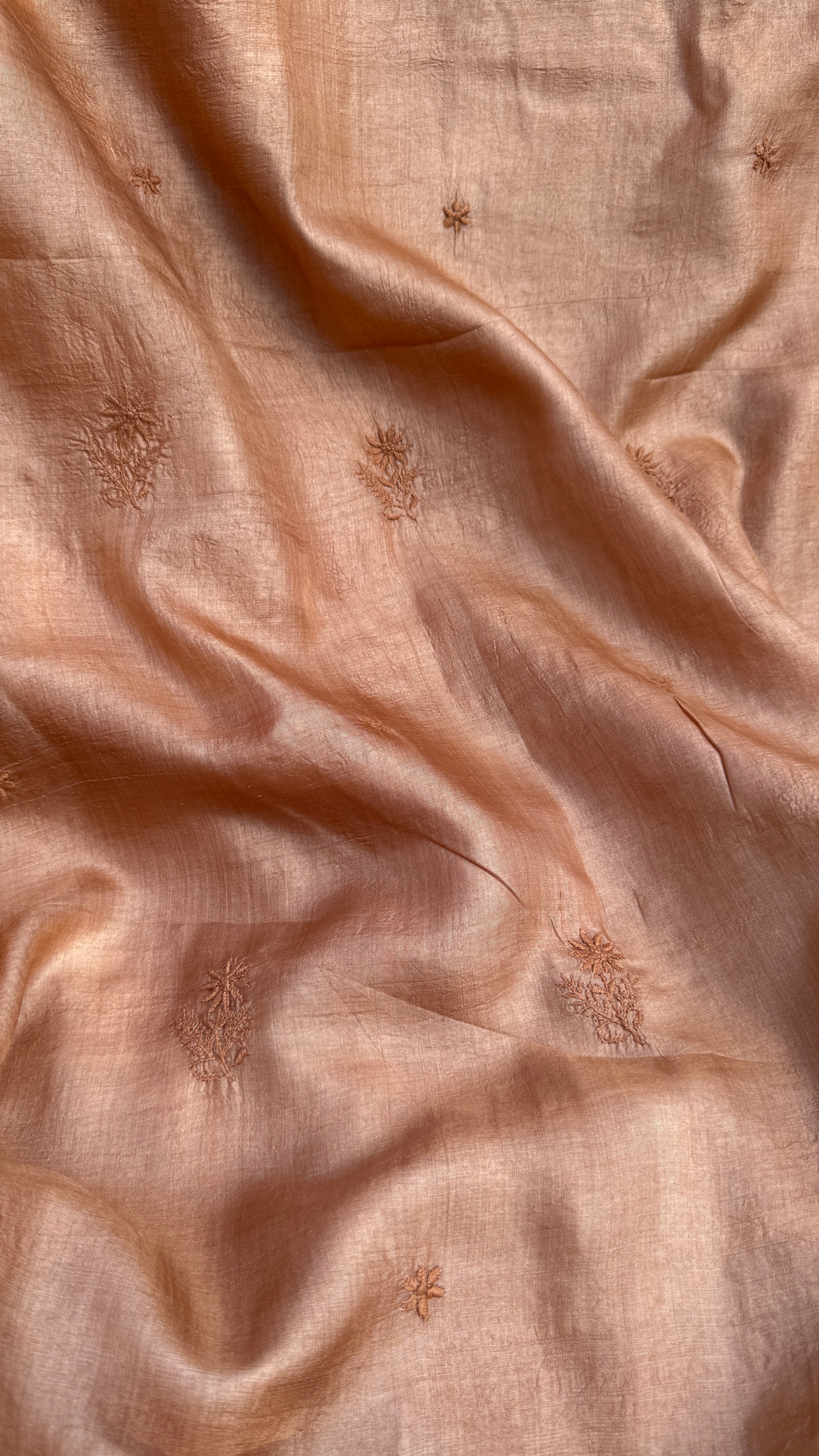 Pure Tussar Silk Chikankari Length with Dupatta - Soft Brown