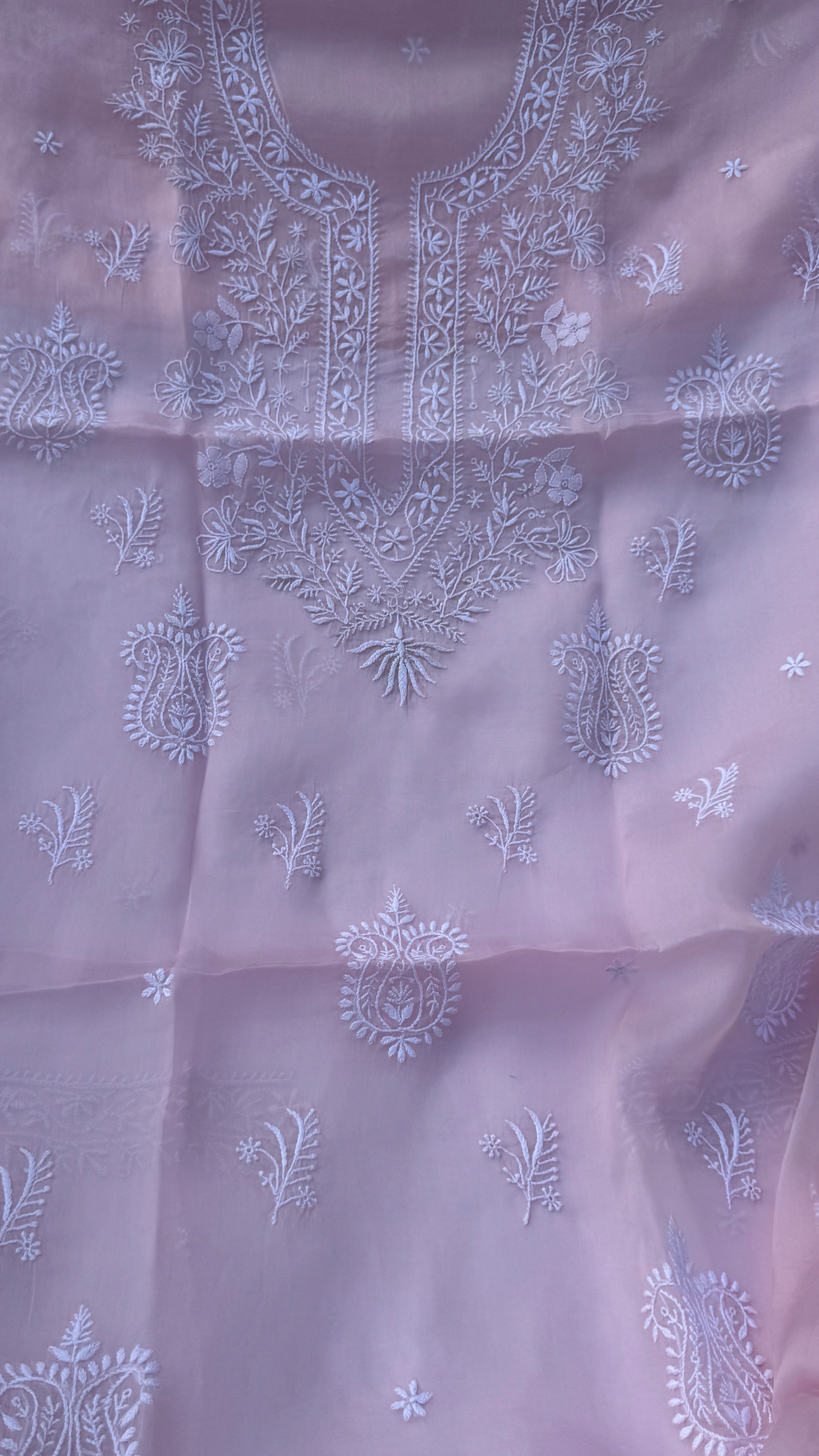 Pure Organza Lucknow Chikankari Unstitched Suit Set - Pink