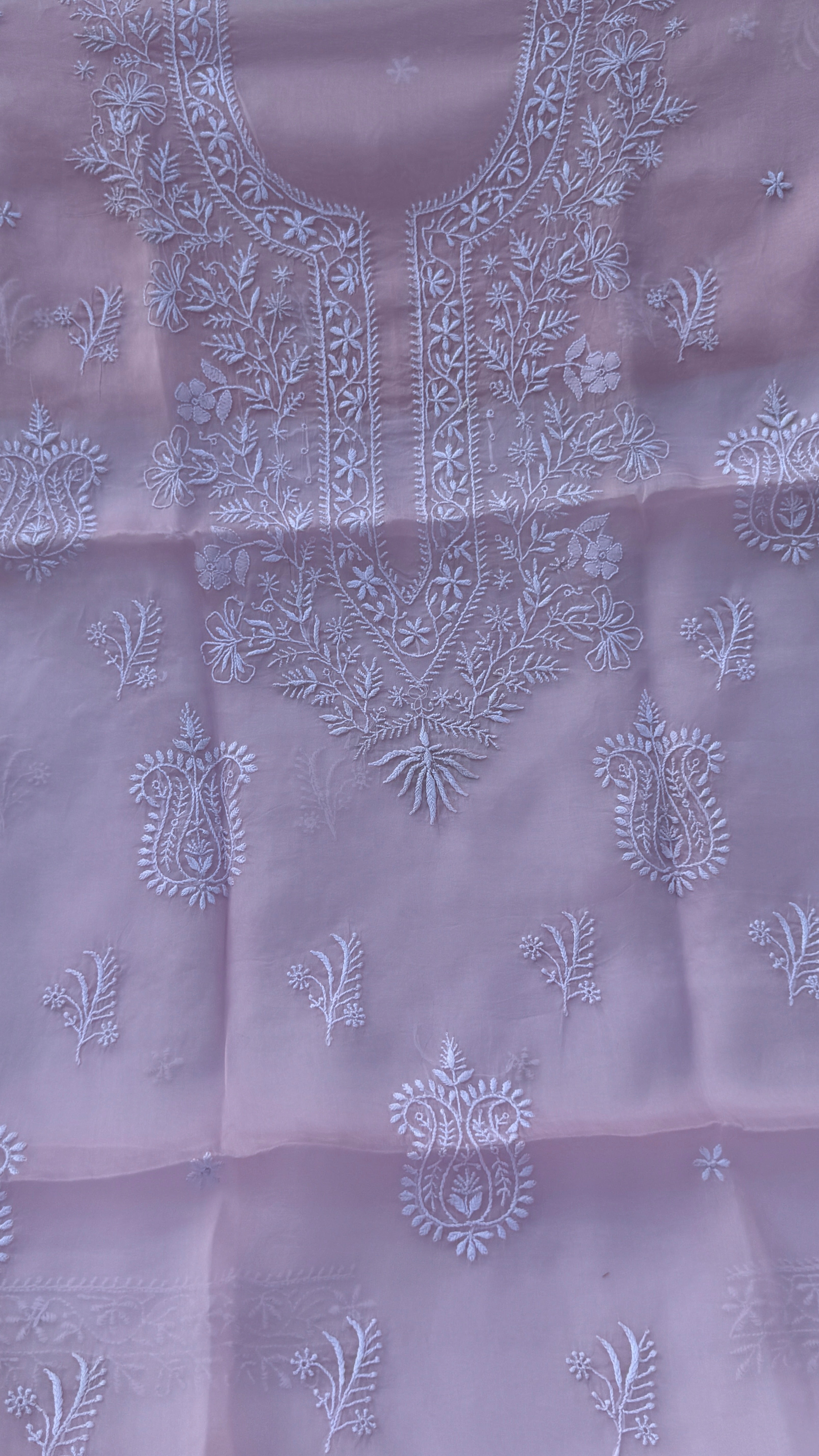 Pure Organza Lucknow Chikankari Unstitched Suit Set - Pink